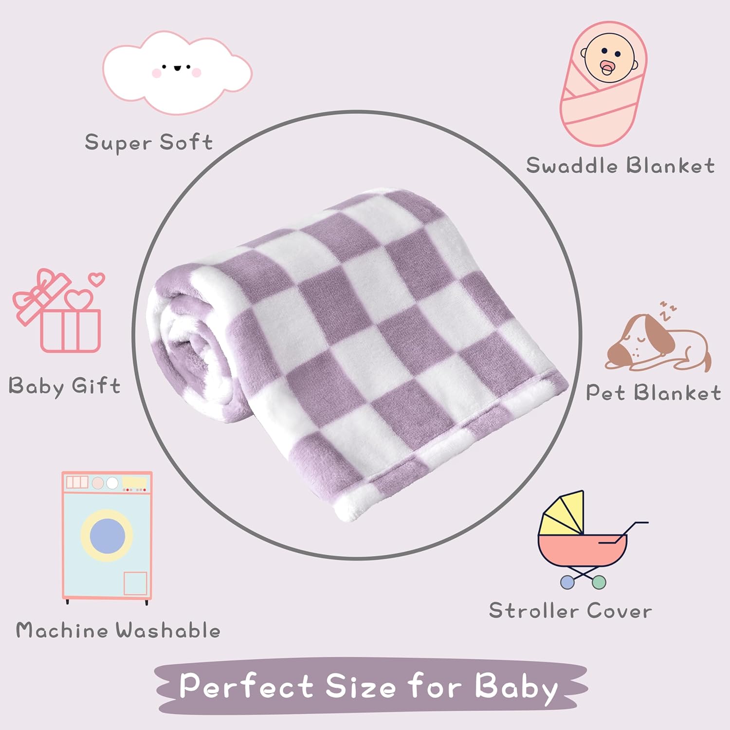Yurhap Checkered Baby Blanket Fleece 30x40 Purple 1