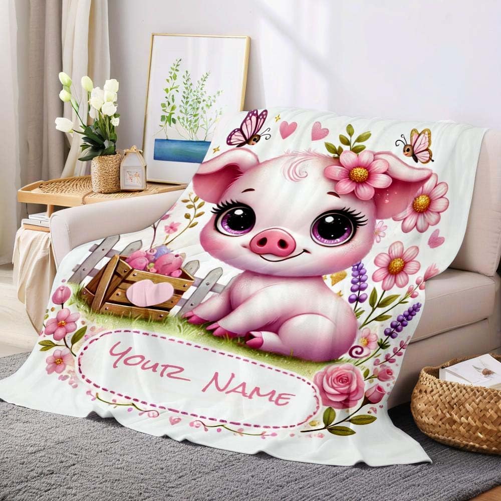 Personalized Name Pig Blanket Lightweight Flannel Throw for Summer
