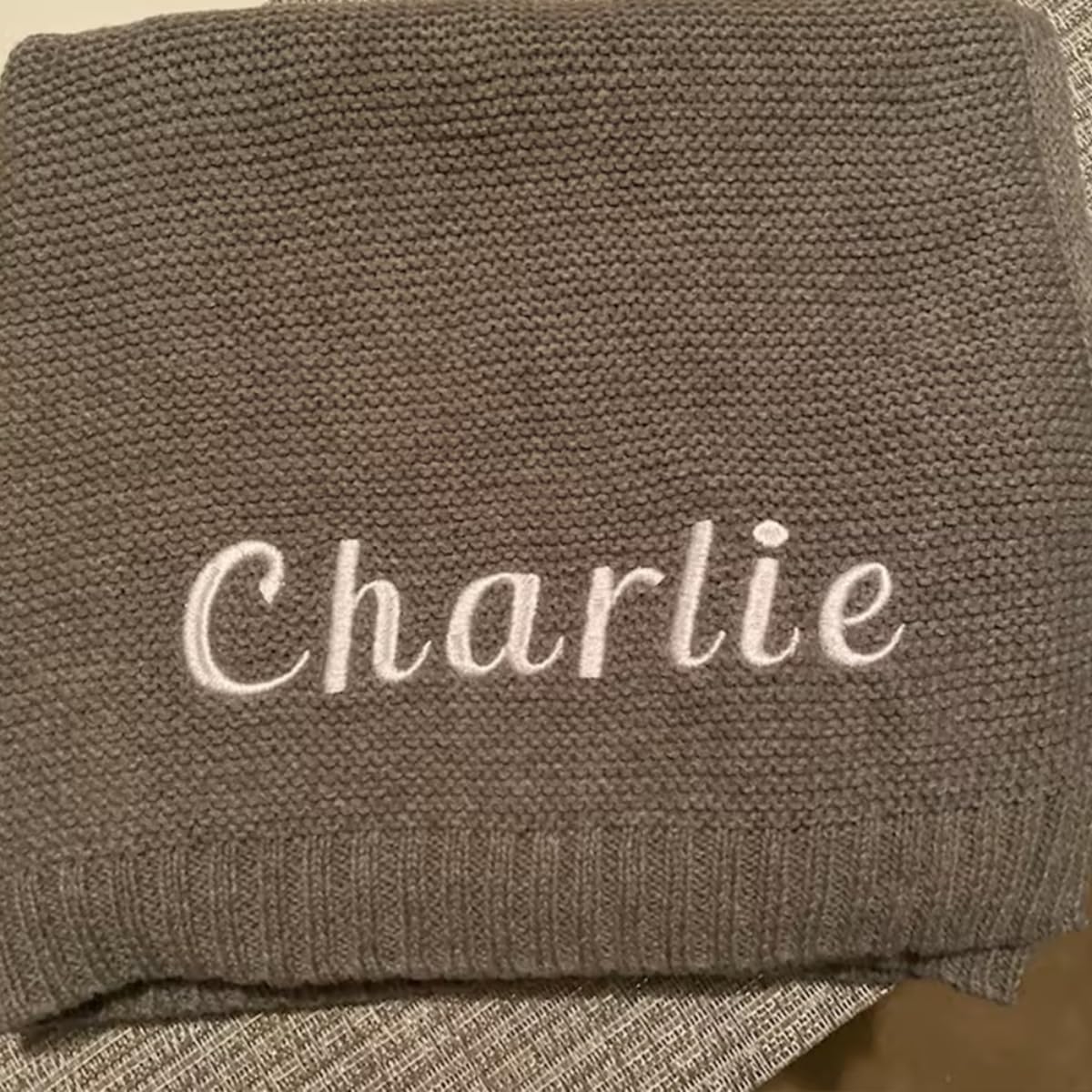 Personalized Cotton Knitted Blanket with Embroidered Name