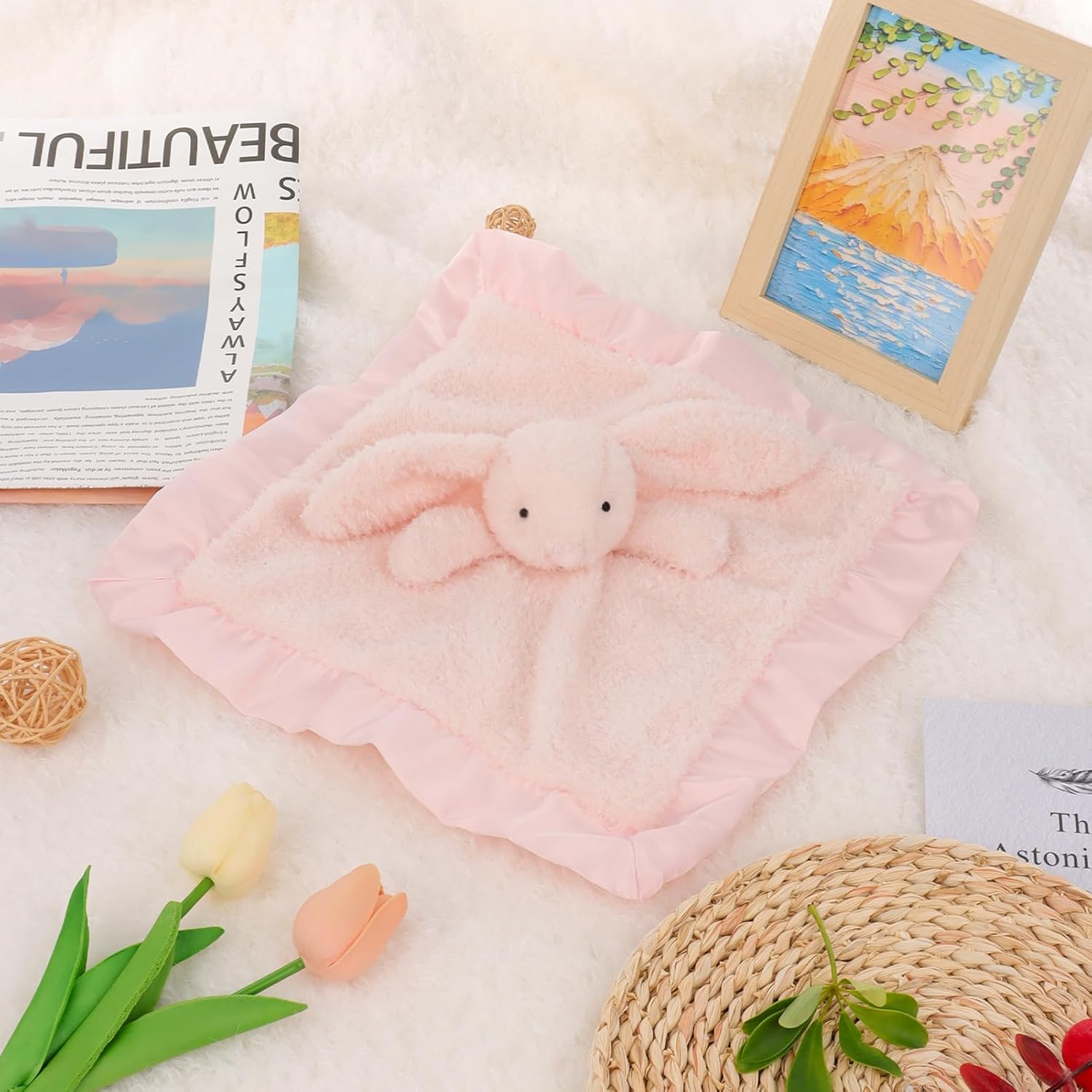 Apricot Lamb Pink Bunny Security Blanket Baby Lovey