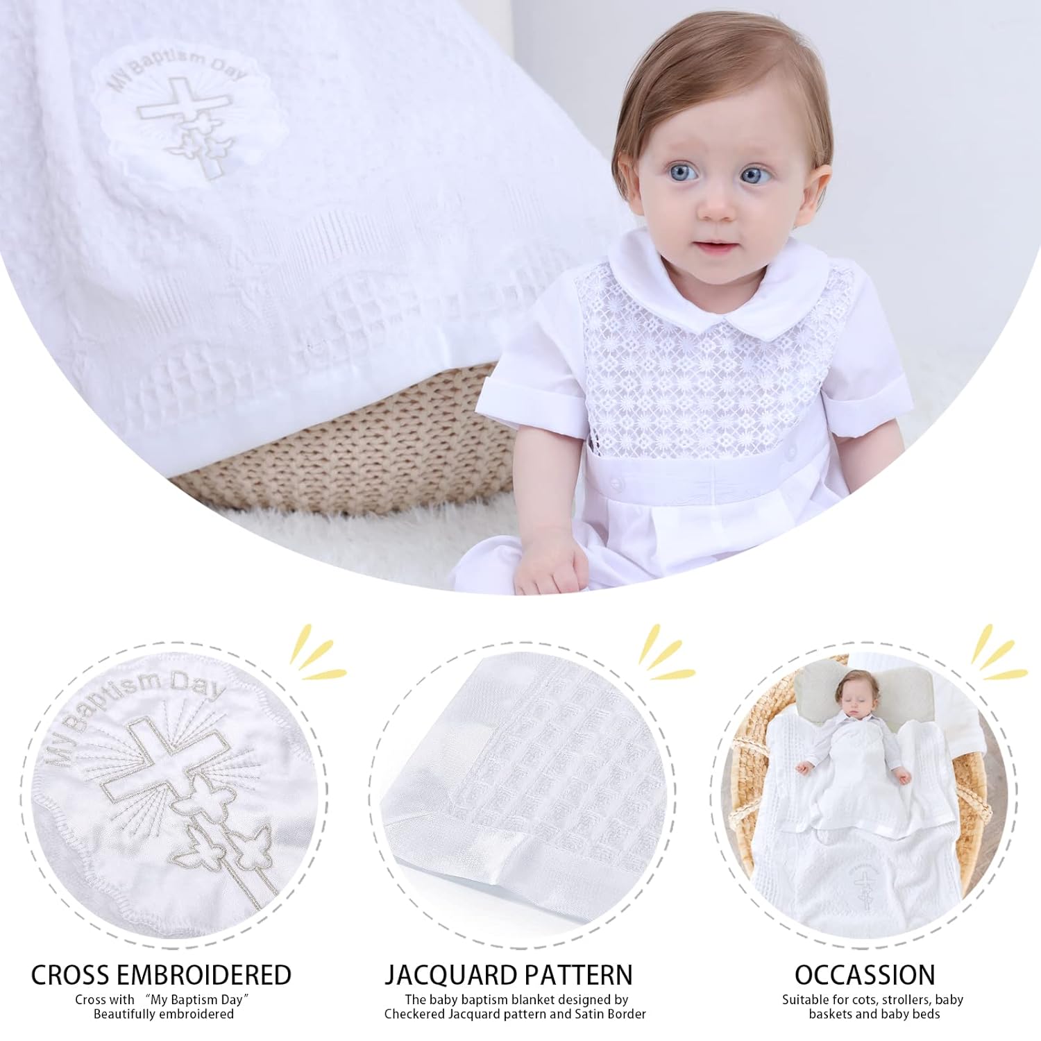 Booulfi Unisex White Baptism Blanket 36x50