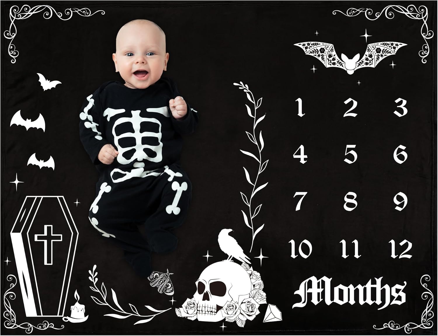 Gothic Baby Milestone Blanket 50x40 Inches Halloween Decor