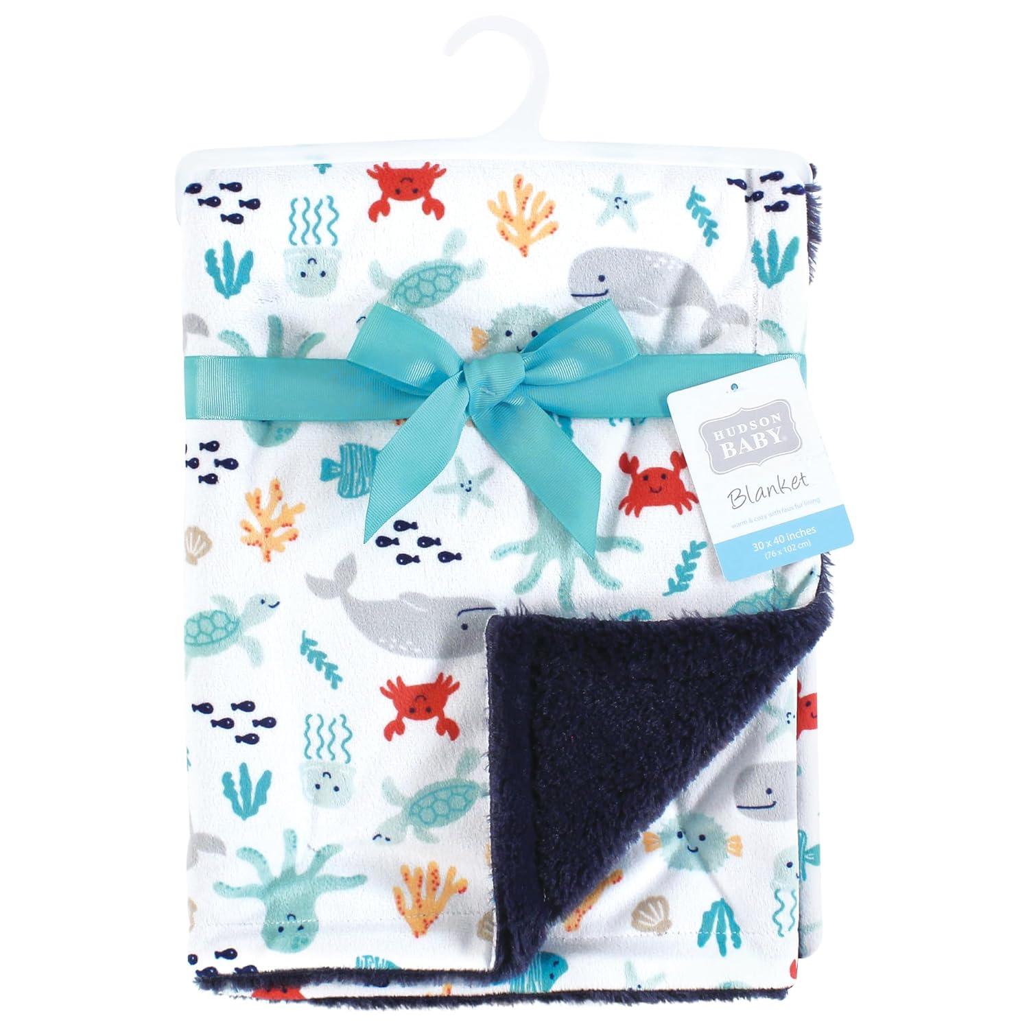 Hudson Baby Plush Blanket with Furry Binding Sea Characters One Size