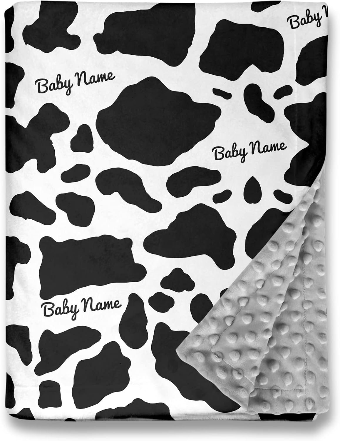 Personalized Cow Print Baby Blanket with Name 1