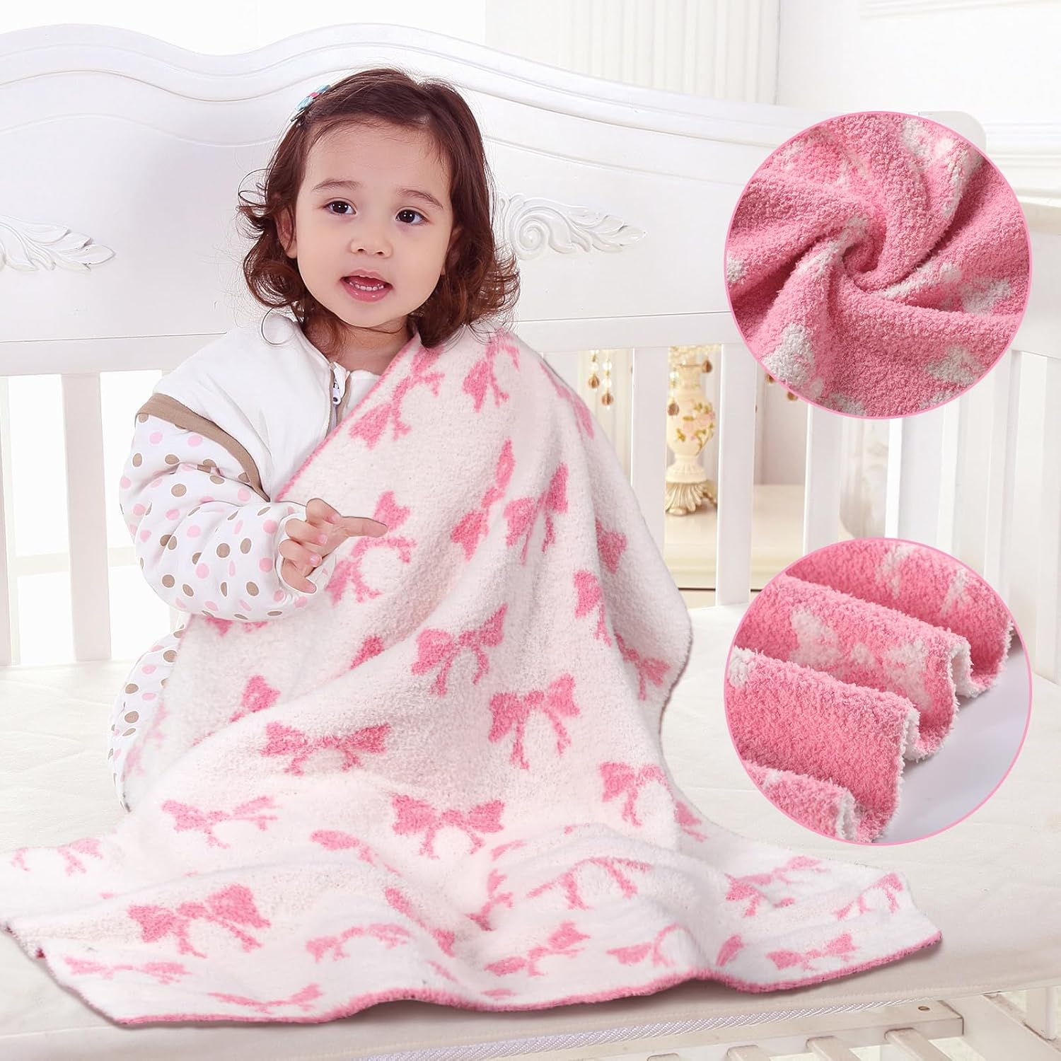 30x40 Pink Bow Microfiber Baby Blanket