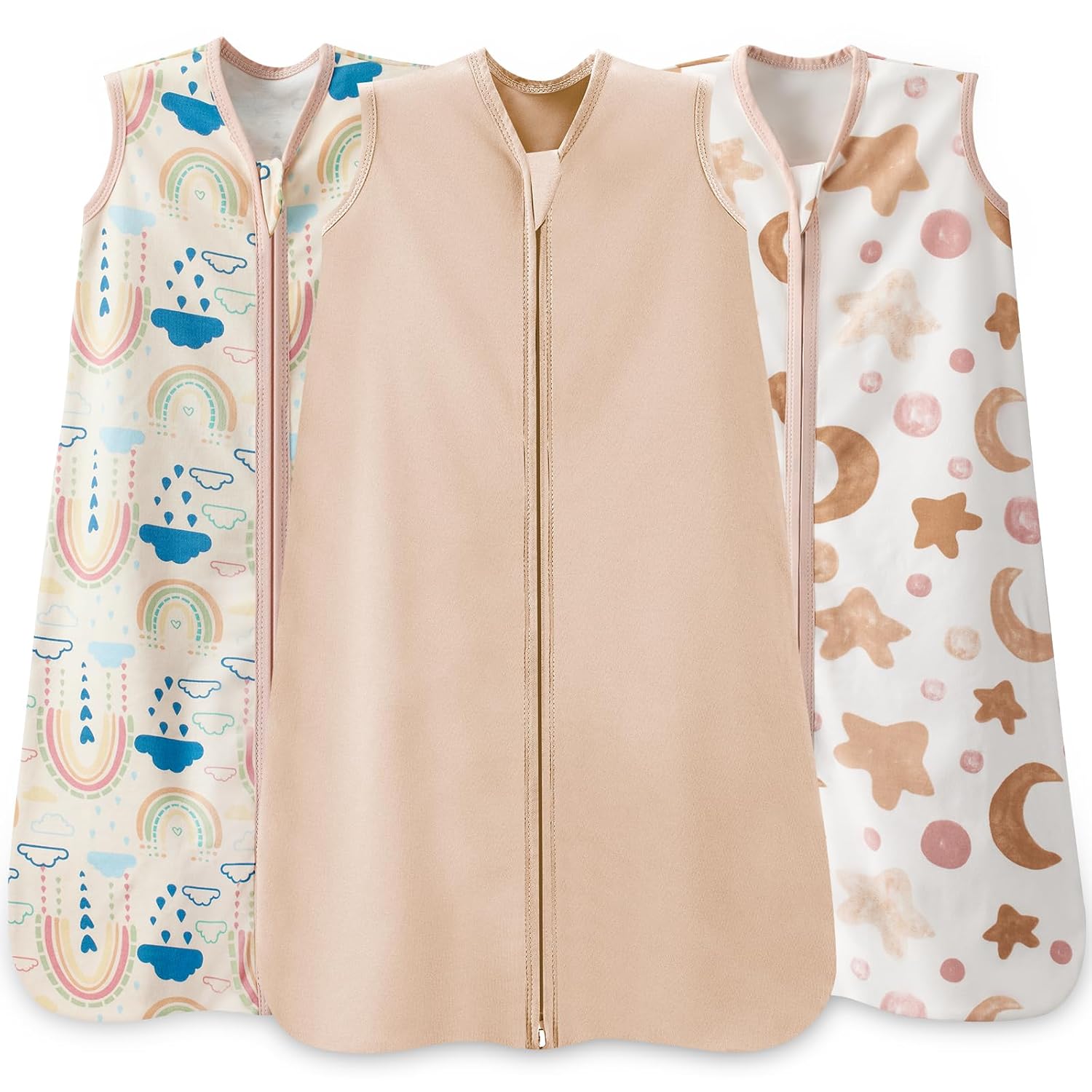 Wrrernsin 0-6 Months Sleep Sack 3 Pack 2-Way Zipper Cotton