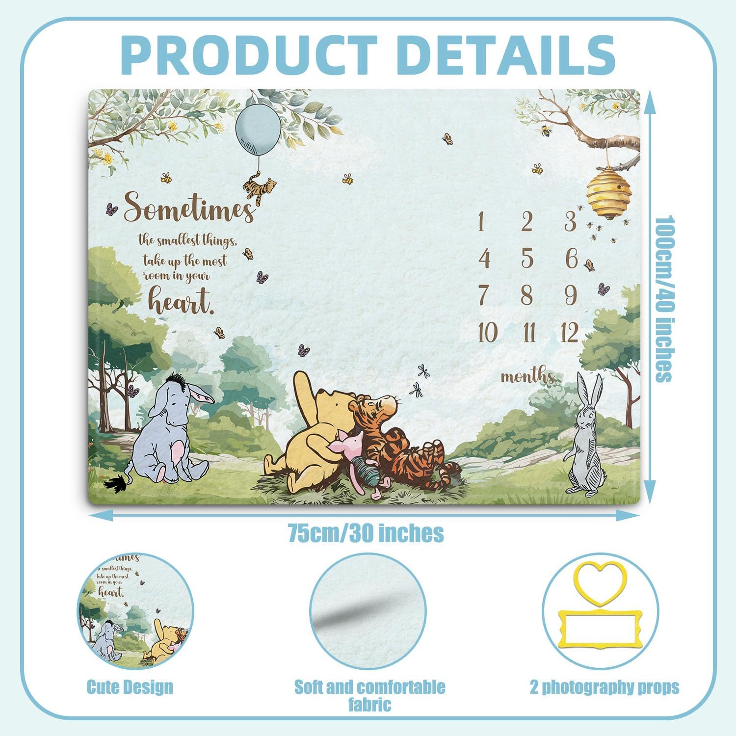 Winnie Milestone Blanket for Baby Boy Monthly Growth Gift with Photo Frames
