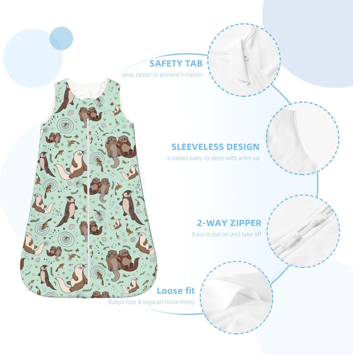 Mvirnsw Sea Otters Green Baby Sleep Sack Soft Sleeveless Transition Blanket
