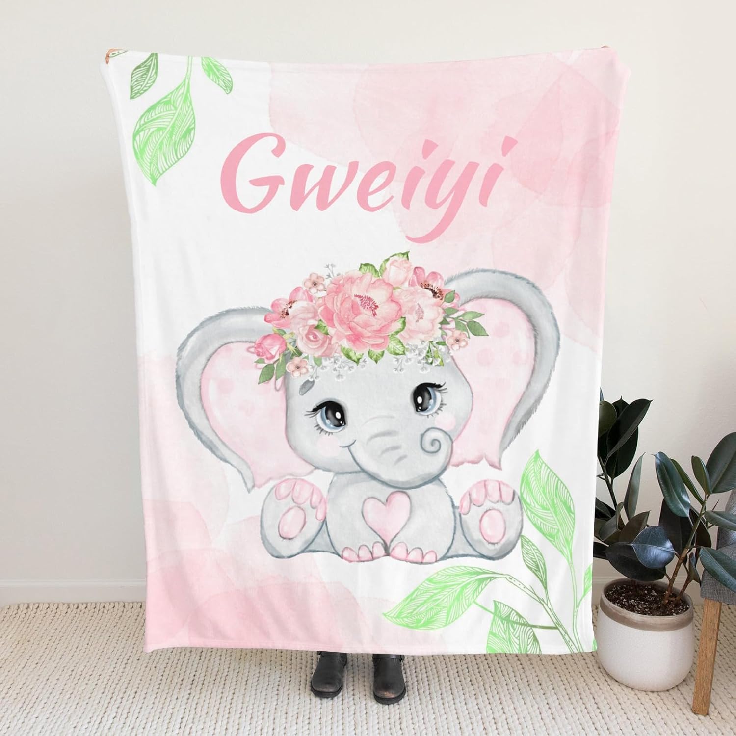 Personalized Baby Elephant Blanket 30x40 Inches