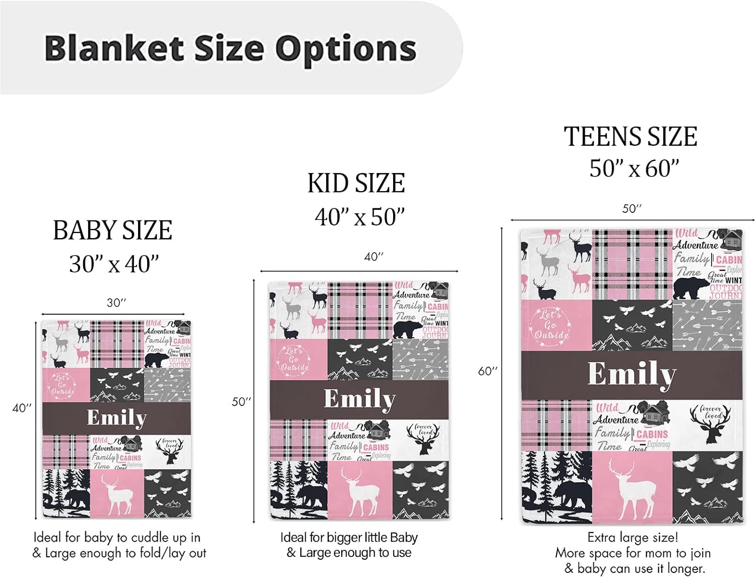 Personalized Baby Blanket with Name - Custom Deer Fleece Blanket for Girl
