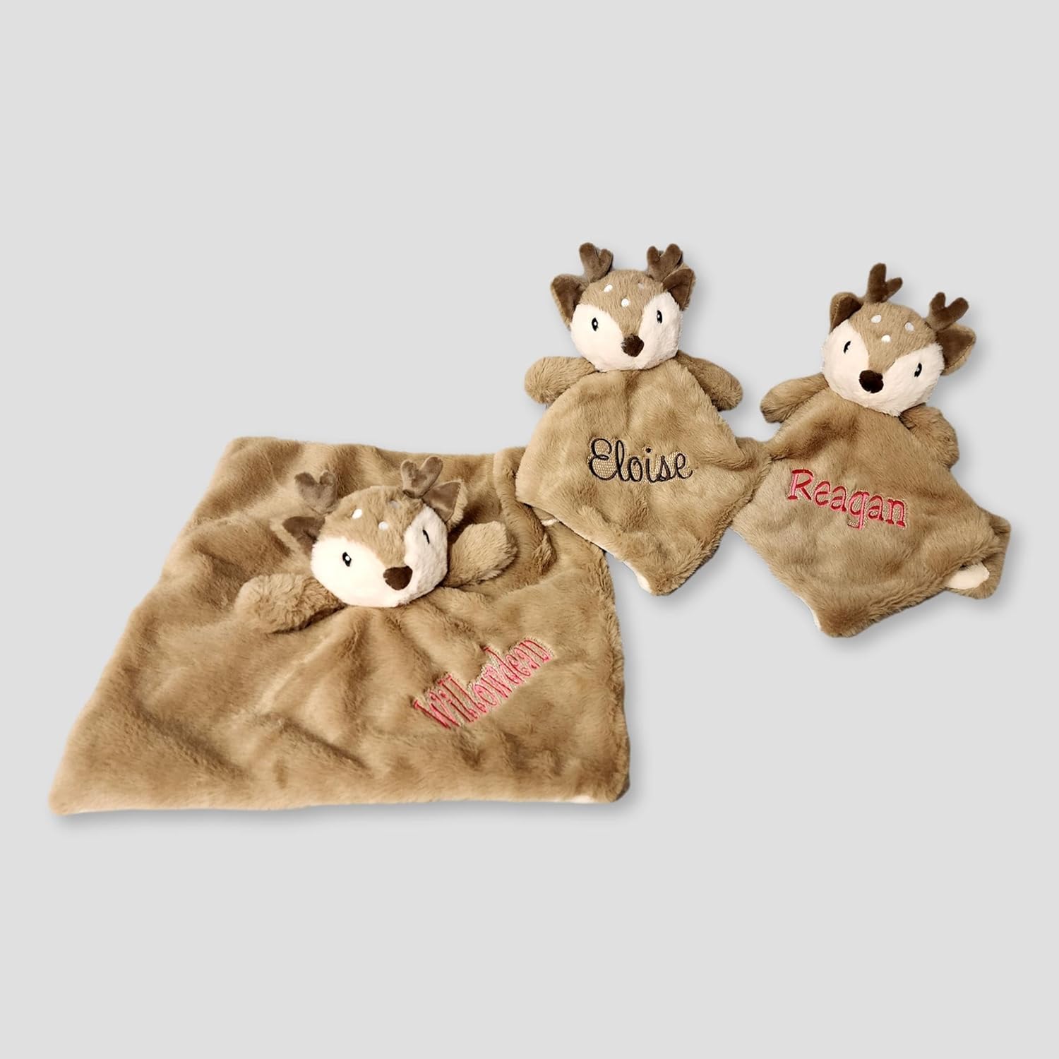 Personalized Plush Fawn Reindeer Baby Lovey Security Blanket