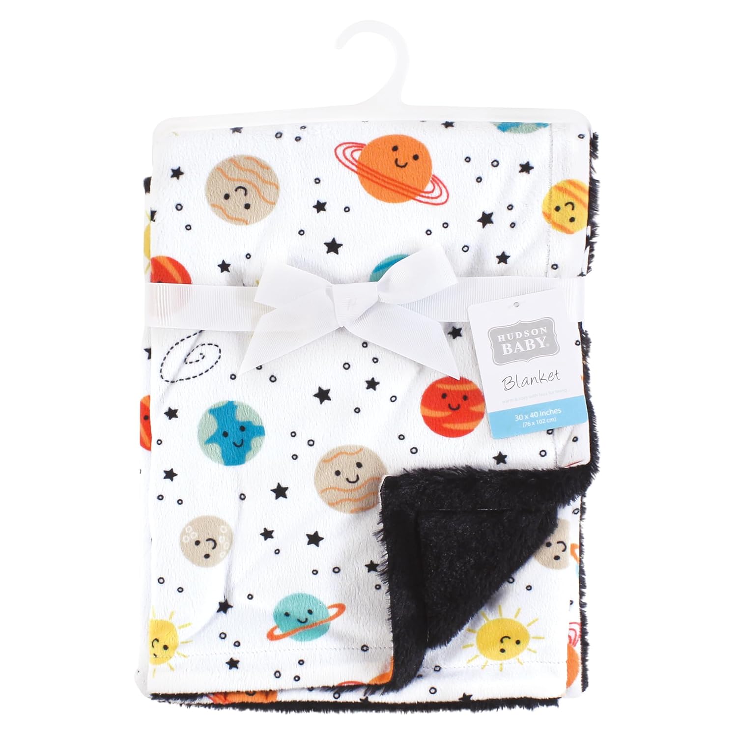 Hudson Baby Plush Blanket with Furry Binding Happy Planets One Size