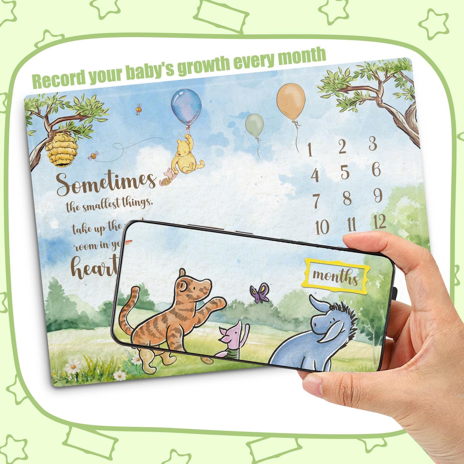 Winnie The Pooh Baby Milestone Blanket with Photo Frames