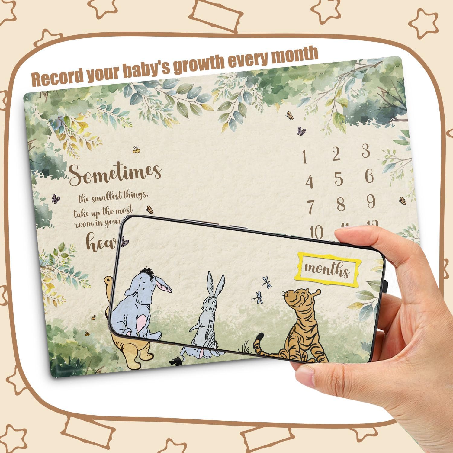 Winnie The Pooh Baby Milestone Blanket with 8pcs Cardstock