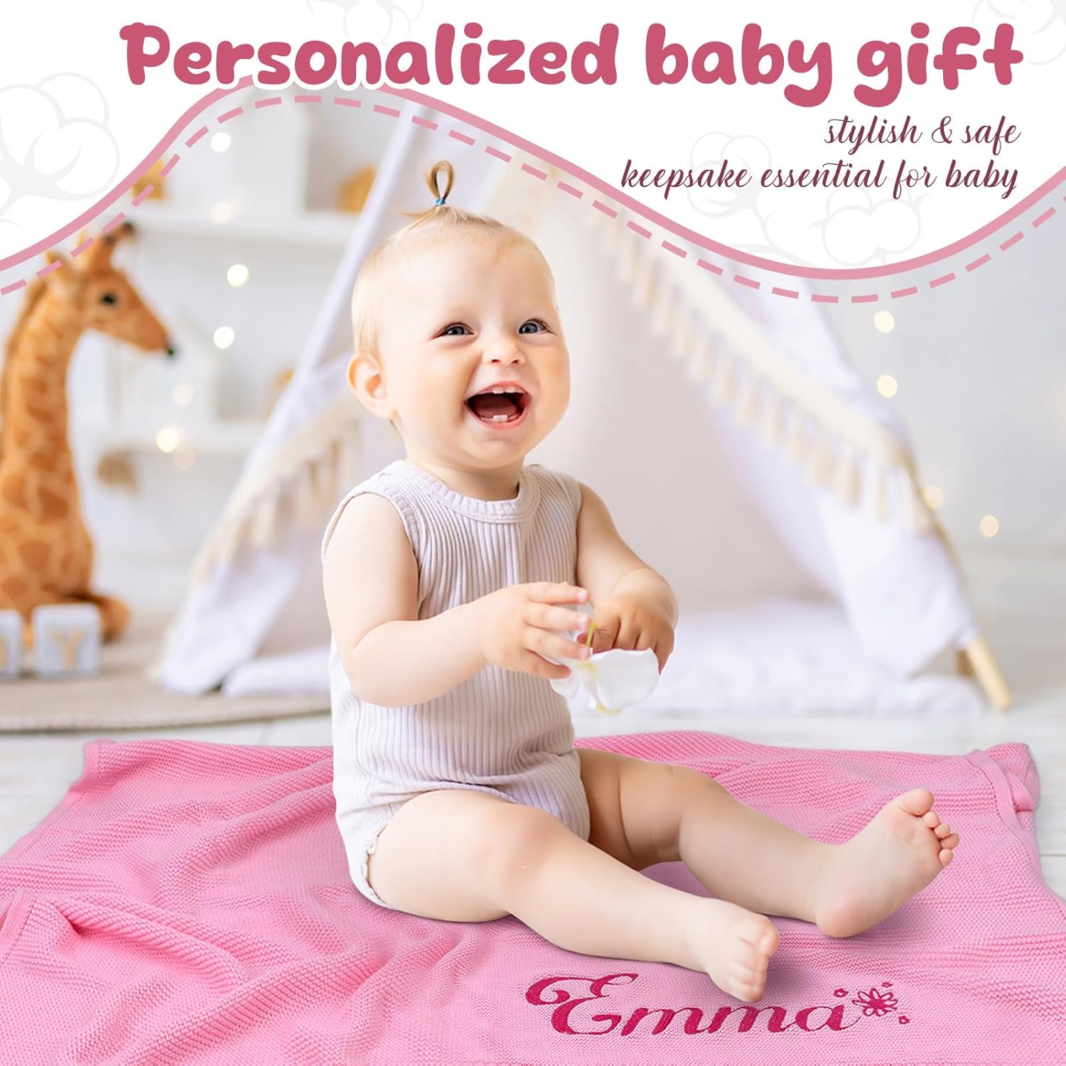 Greatabox Personalized Baby Blanket with Name 30x40in