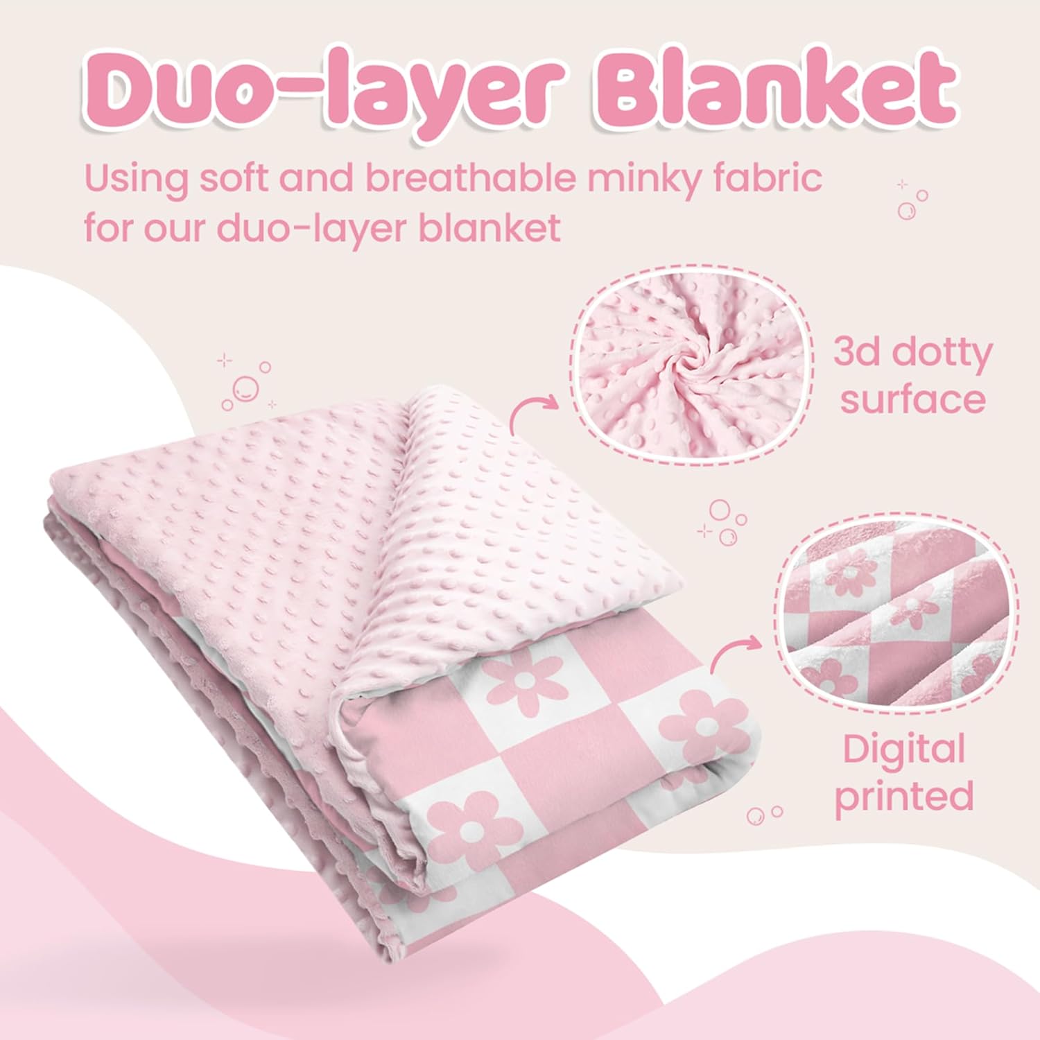 Daisy Minky Baby Blanket 30x40 Inches for Girls