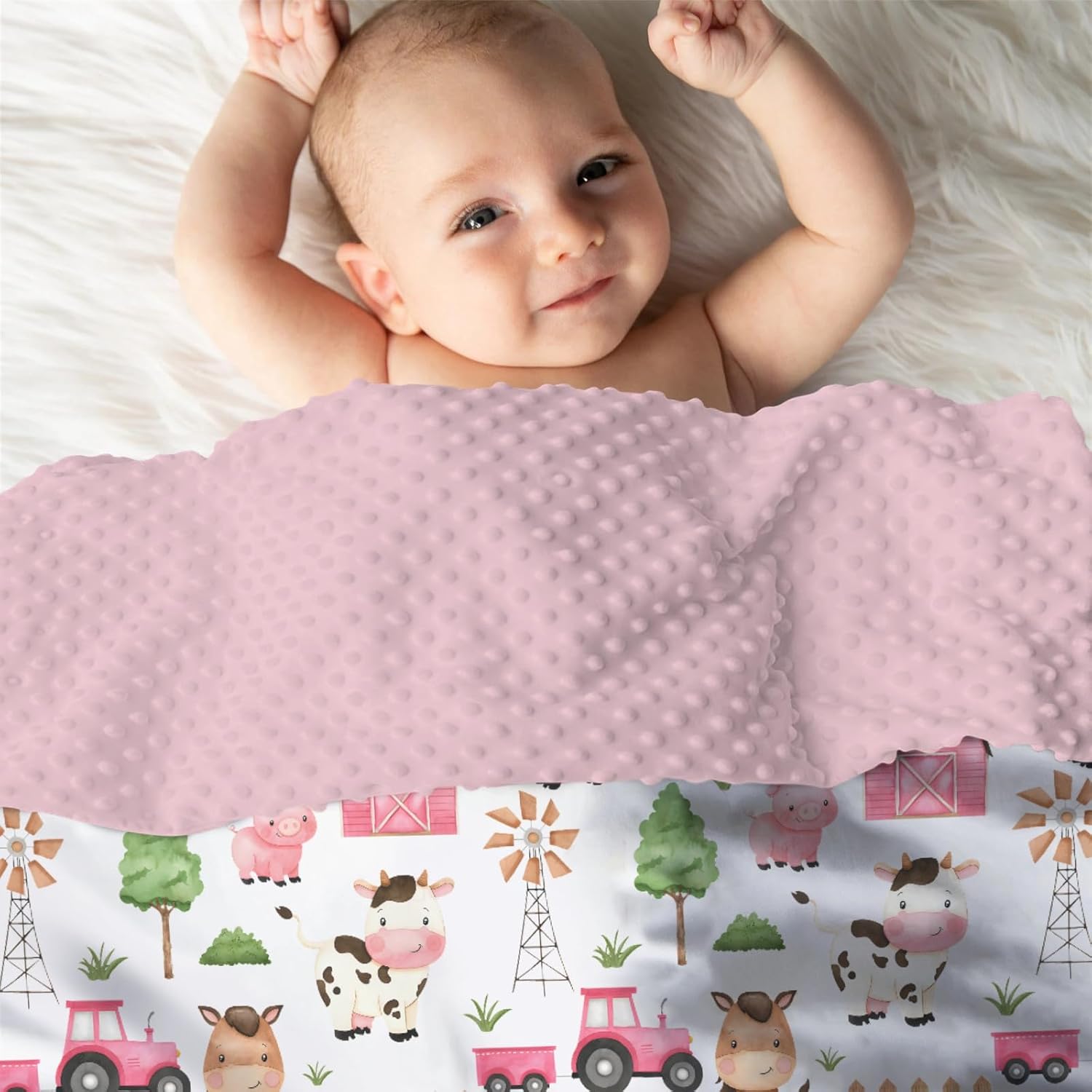 Mink Baby Girl Blanket Farm Life Pattern