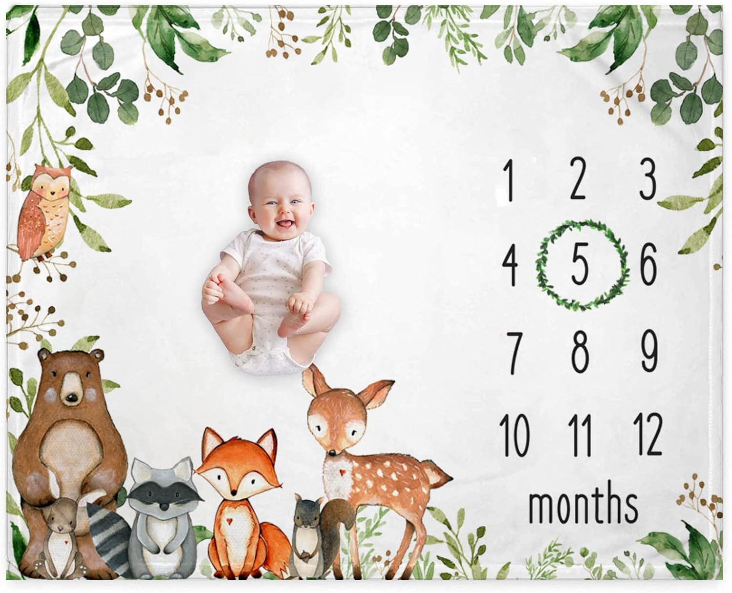 RICEFINE Woodland Baby Milestone Blanket 50x40
