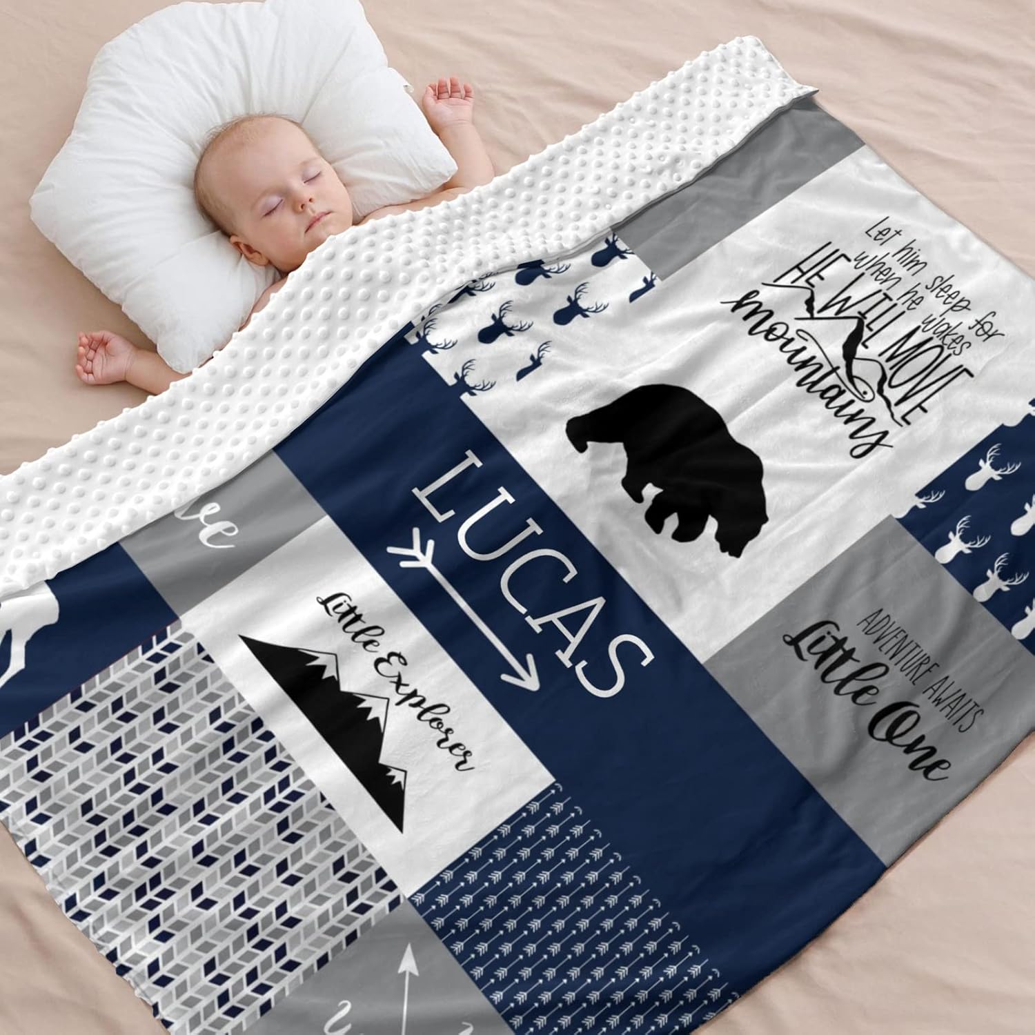 Personalized Baby Blanket for Boys - Blue Deer Woodland Design