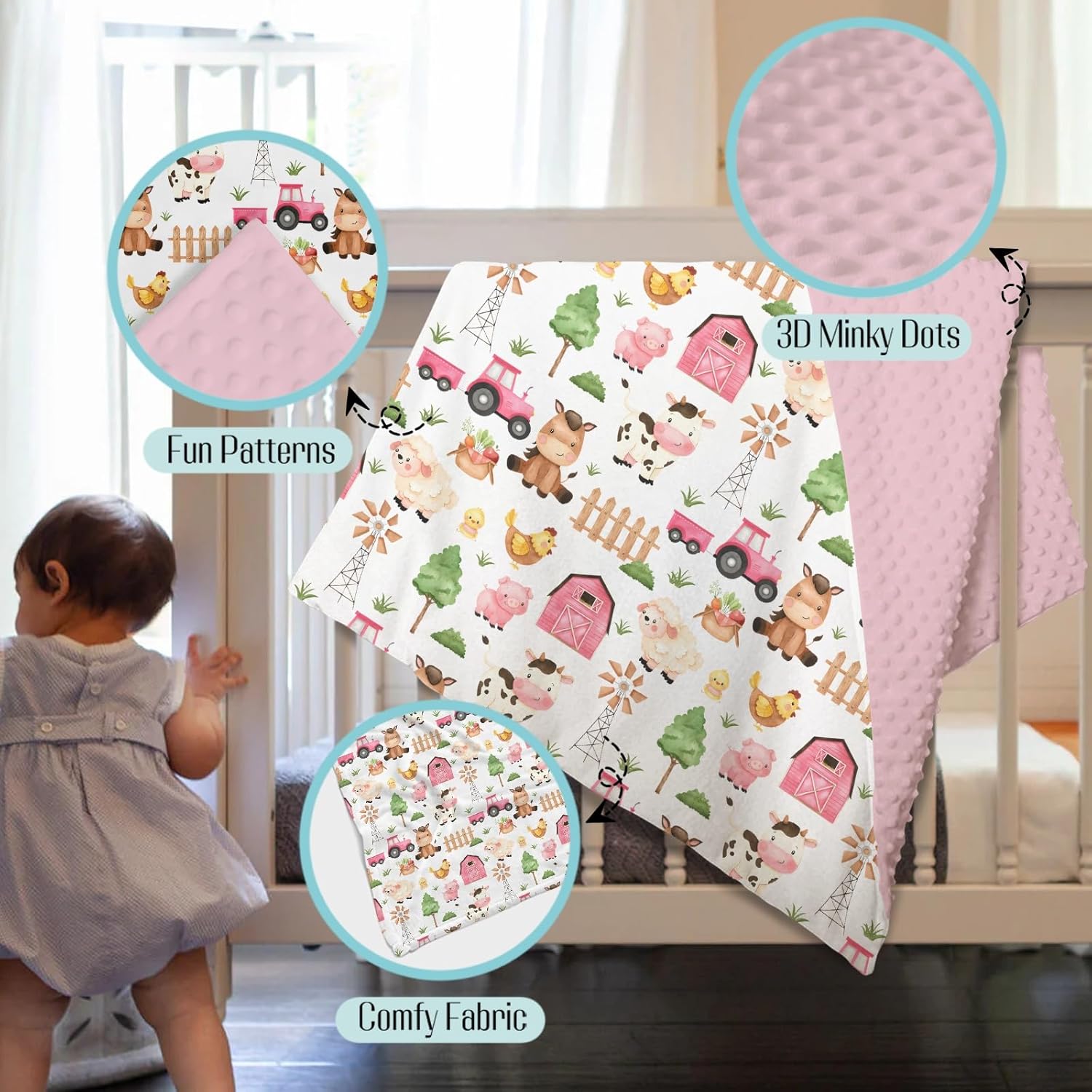 Mink Baby Girl Blanket Farm Life Pattern