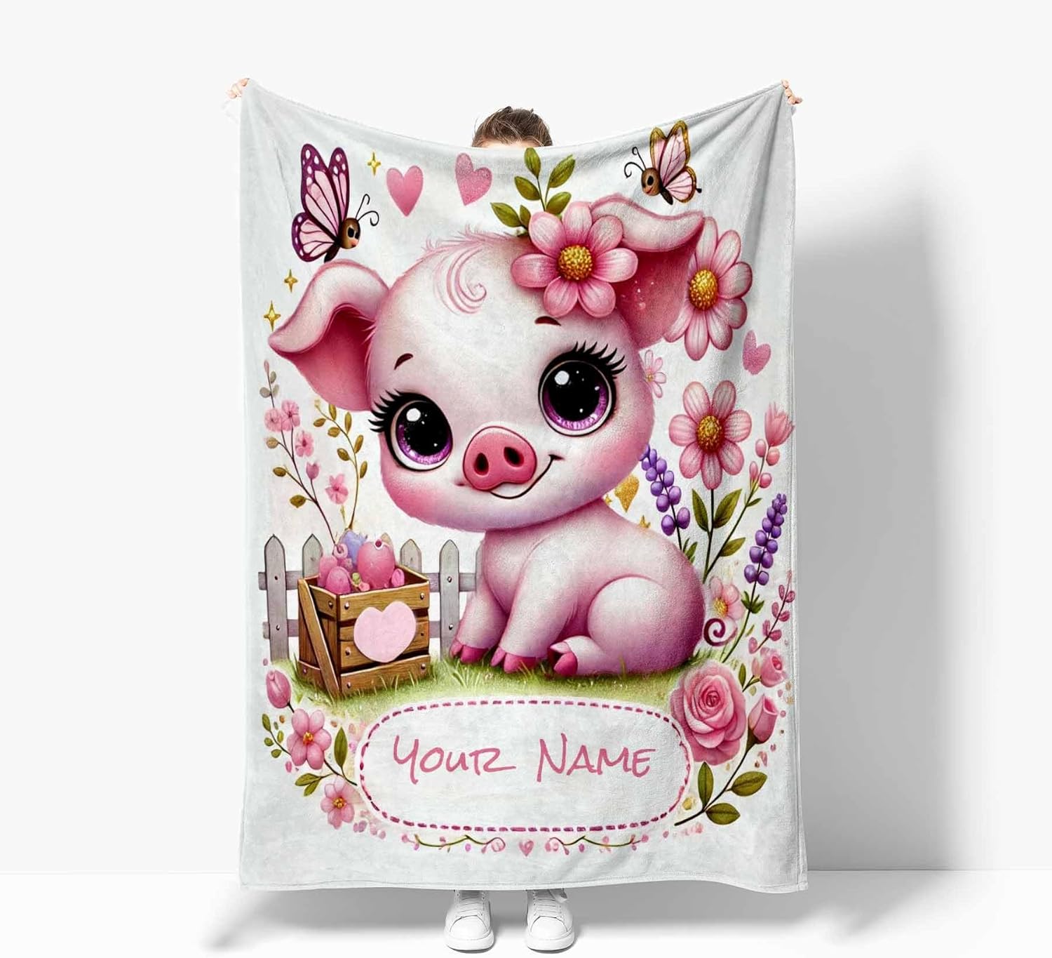 Personalized Name Pig Blanket Lightweight Flannel Throw for Summer