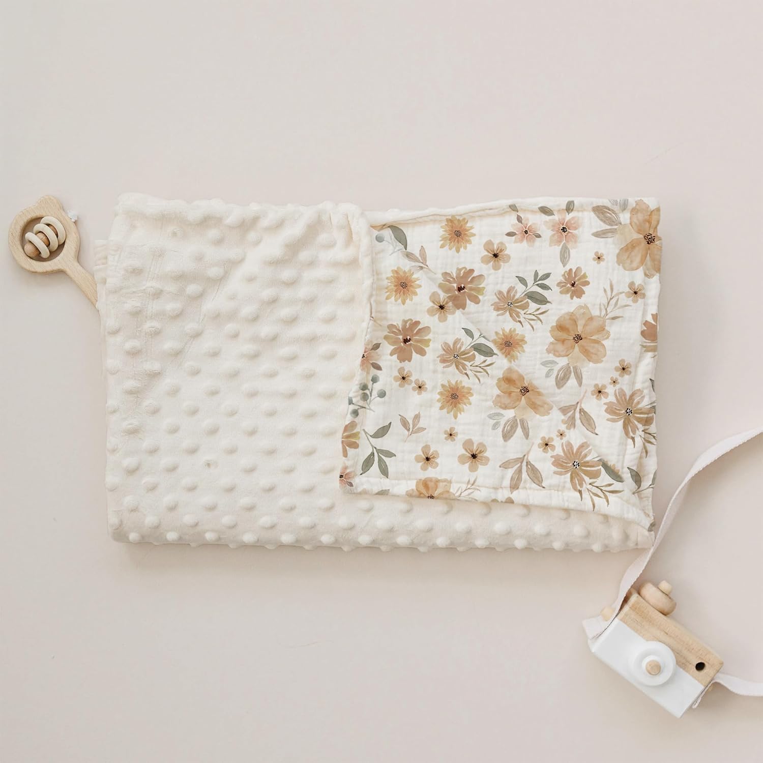 Konssy Soft Baby Blanket with Muslin Cotton Front and Dotted Fleece Back
