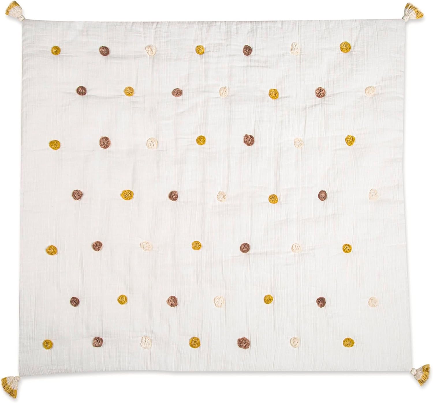 Crane Baby Blanket 36 x 36 Cream Soft Cotton Pom Pom