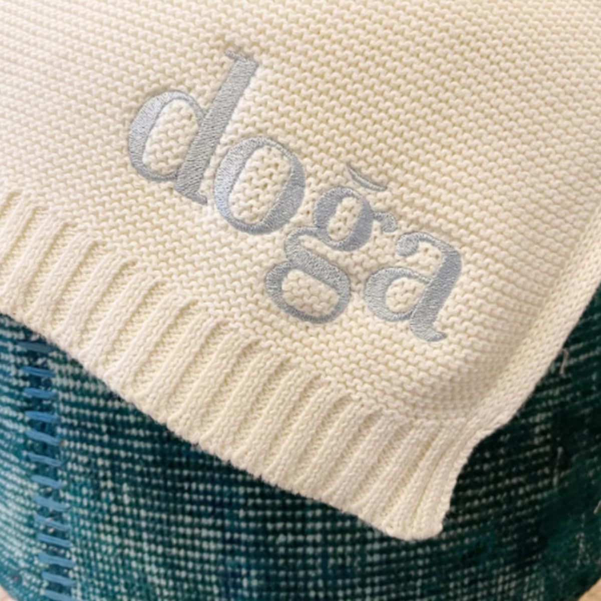 Personalized Cotton Knitted Blanket with Embroidered Name