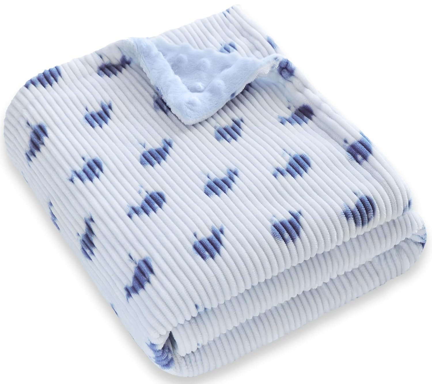 BORITAR Baby Blankets with Blue Whale Pattern and Double Dotted Fleece Backing