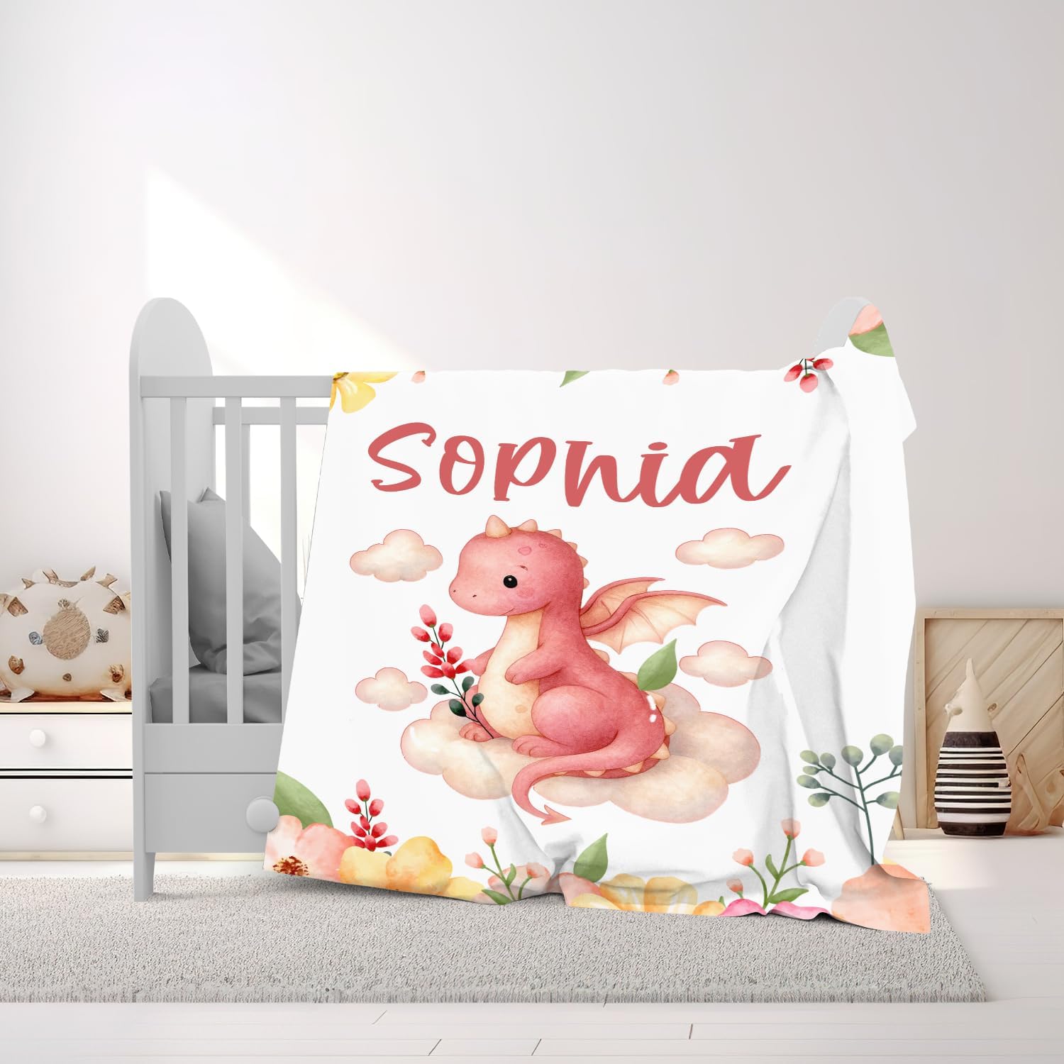 Zocoshi Personalized Pink Dragon Baby Blanket