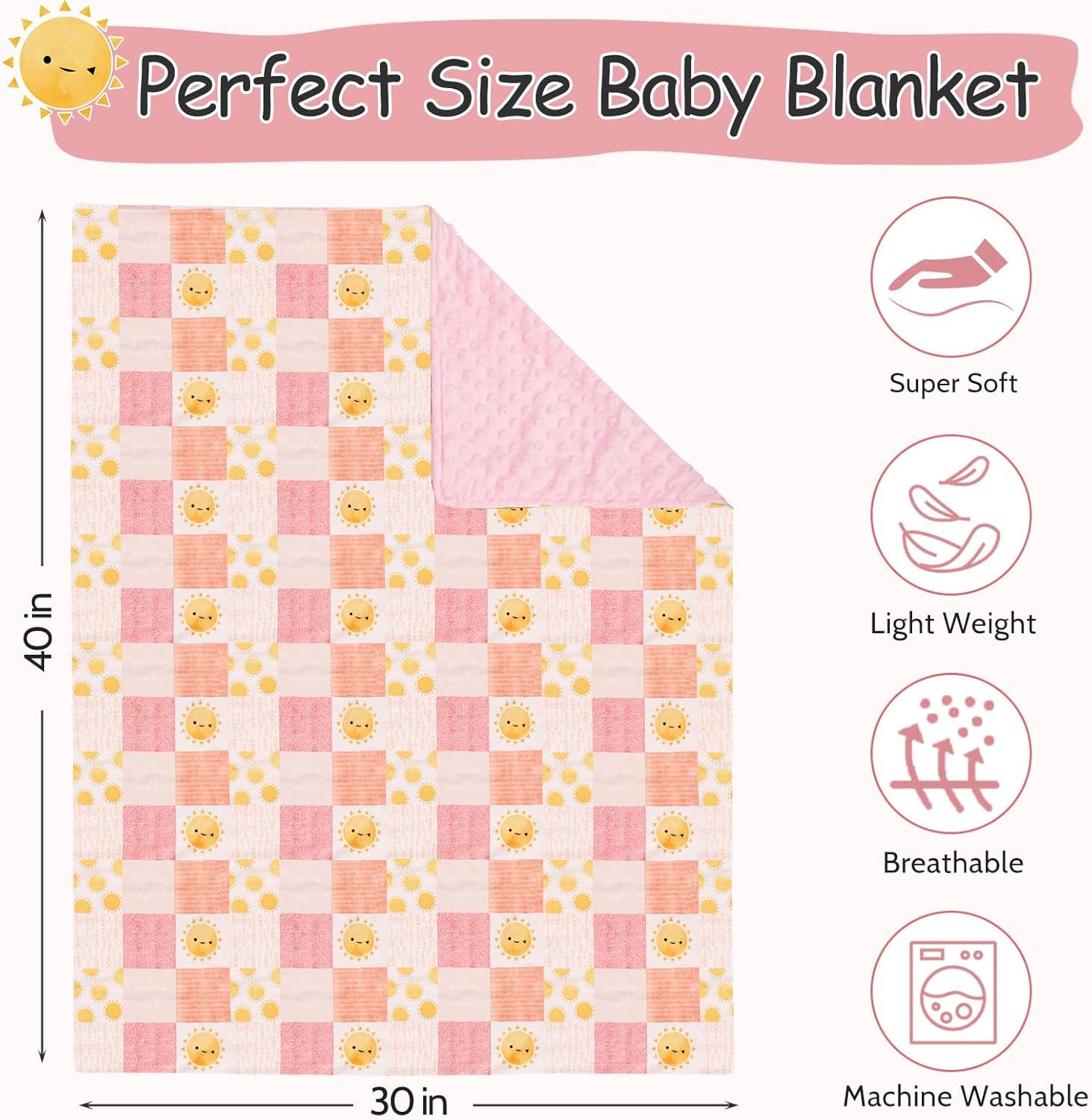 SWESEN Baby Blanket Super Soft Double Layer Mink with Dotted Backing