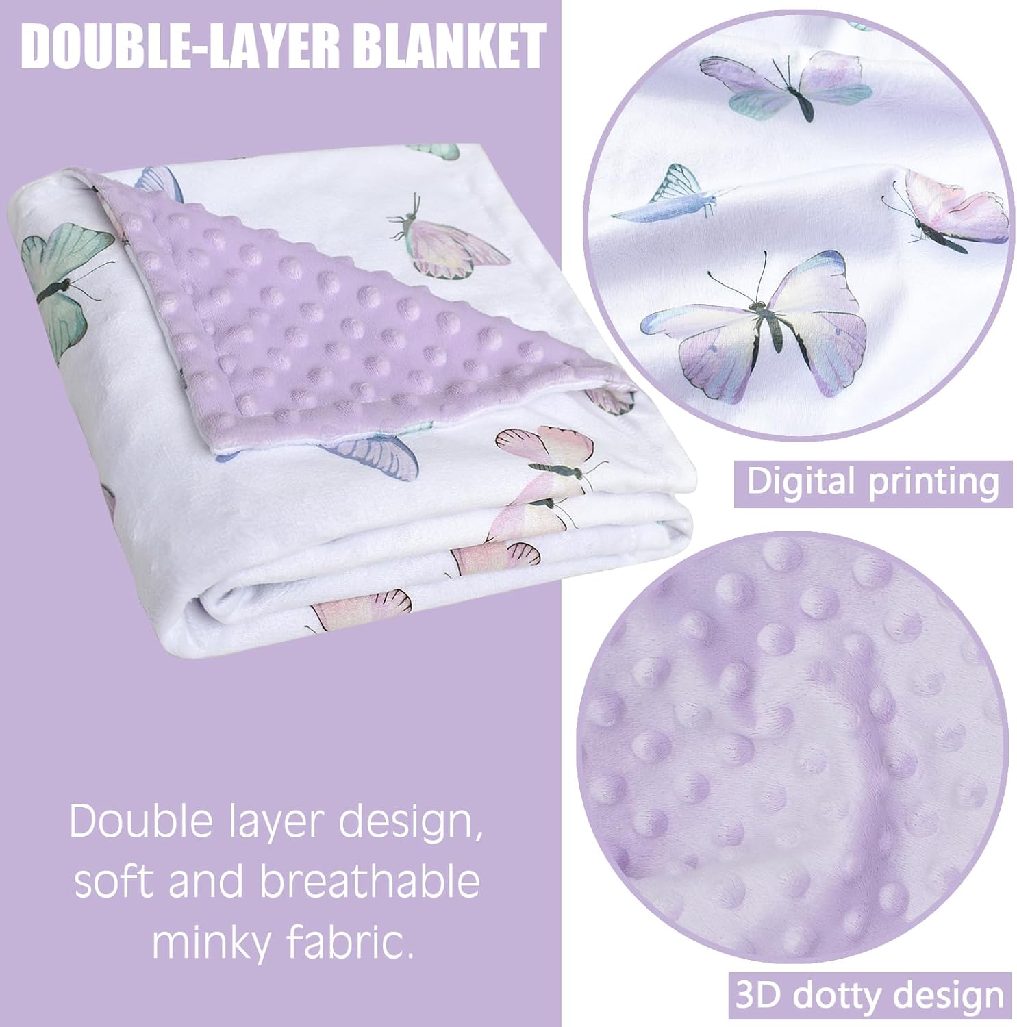 OWLOWLA Butterfly Minky Baby Blanket for Newborn and Toddler