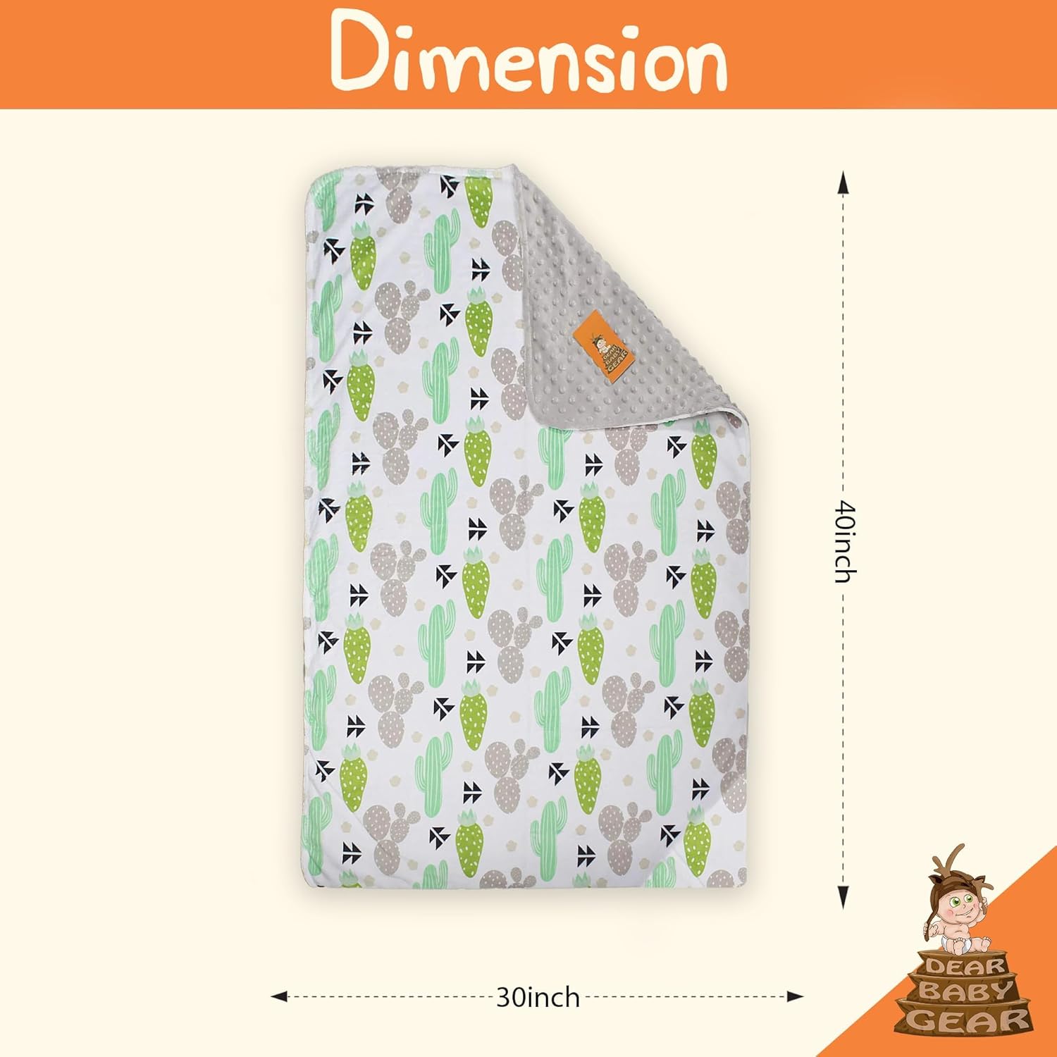Dear Baby Gear Reversible Blanket - Soft 40x30 Cactus Dot