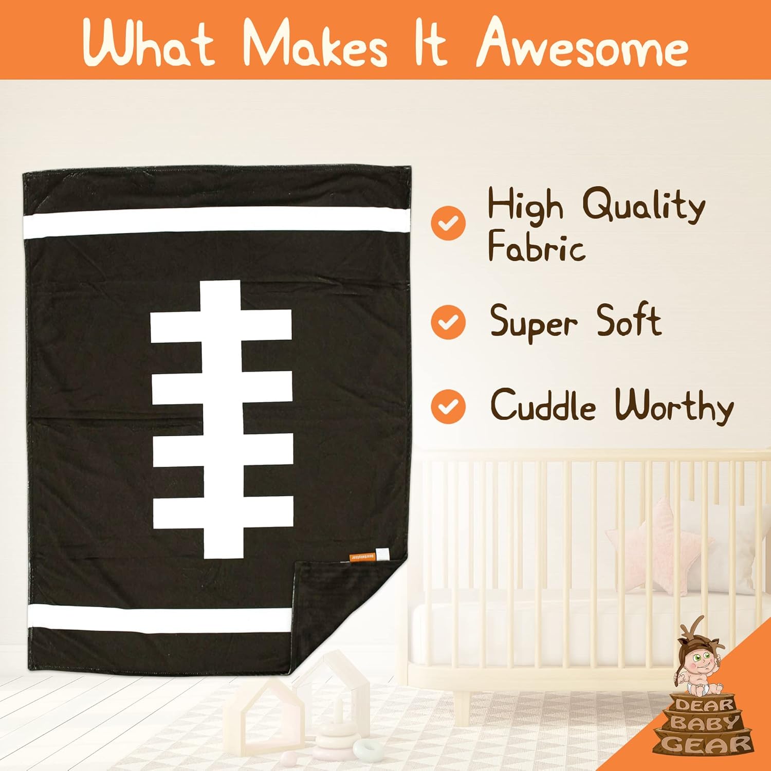 Dear Baby Gear Reversible Blanket - 40x30 Football Brown Deluxe