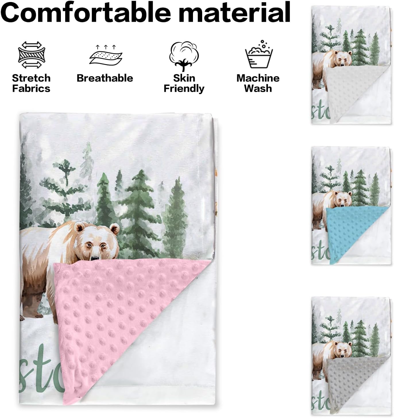 Custom Name Baby Receiving Blanket with Bear in Forest Theme