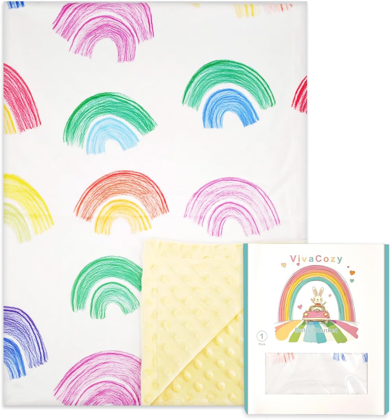 VivaCozy Baby Blanket Rainbow Crayon Yellow Double Layer 30x40 Inch