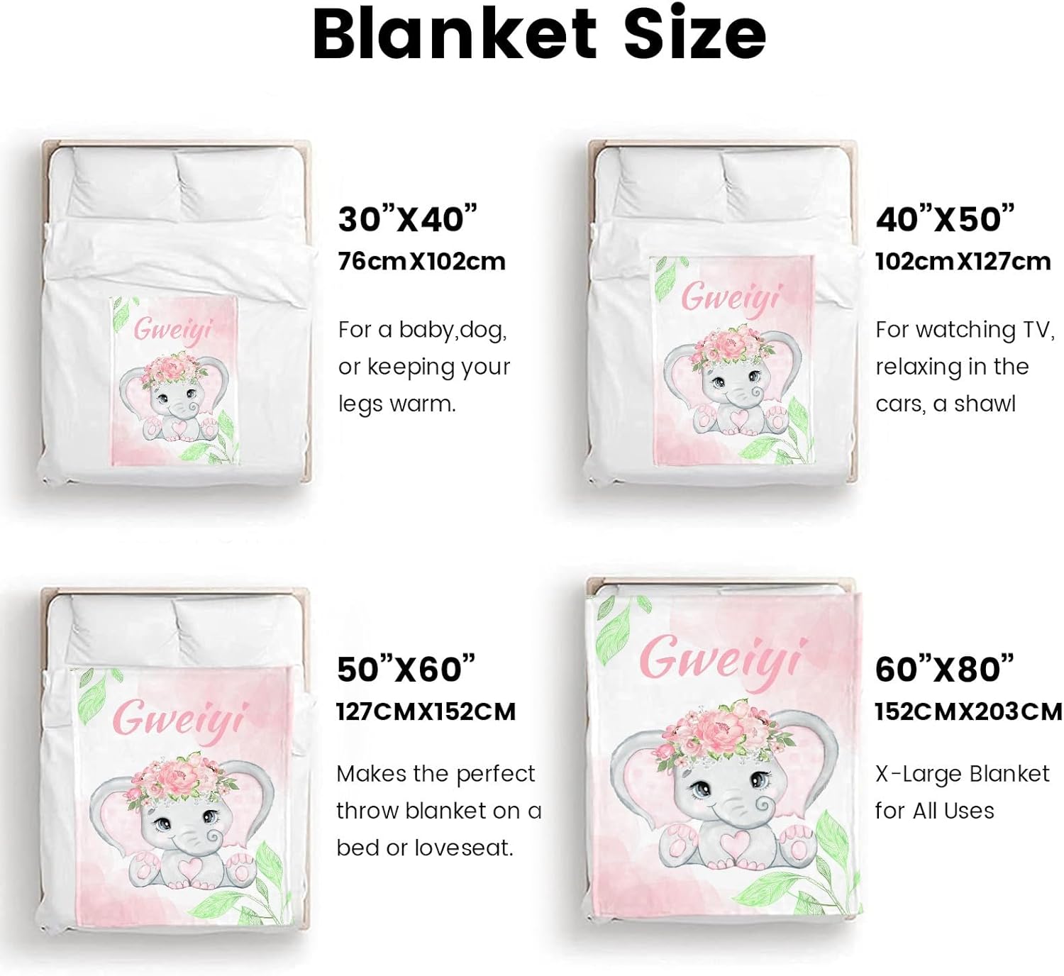 Personalized Baby Elephant Blanket 30x40 Inches
