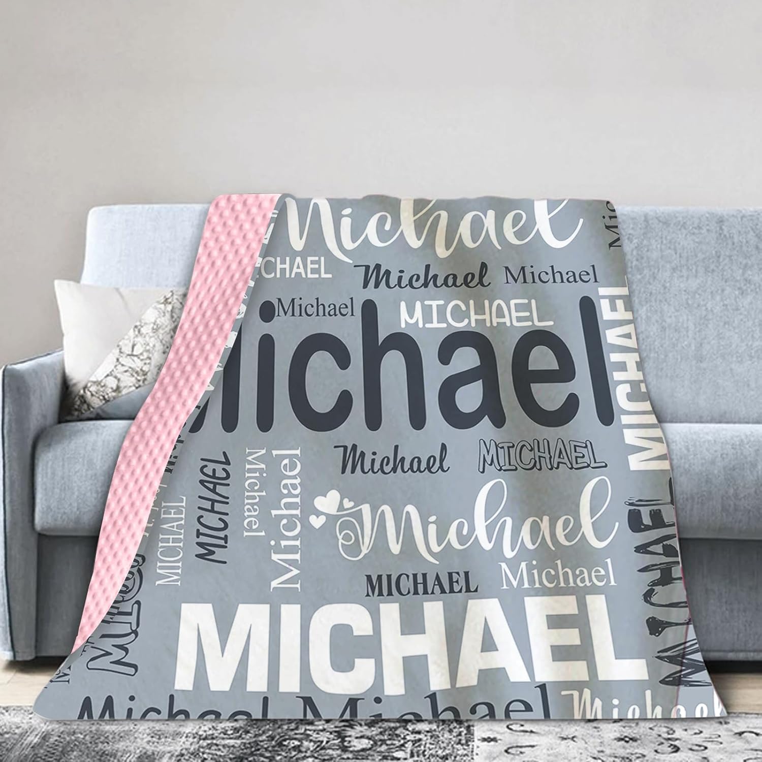 Personalized Baby Blanket with Gray Letters Print 1