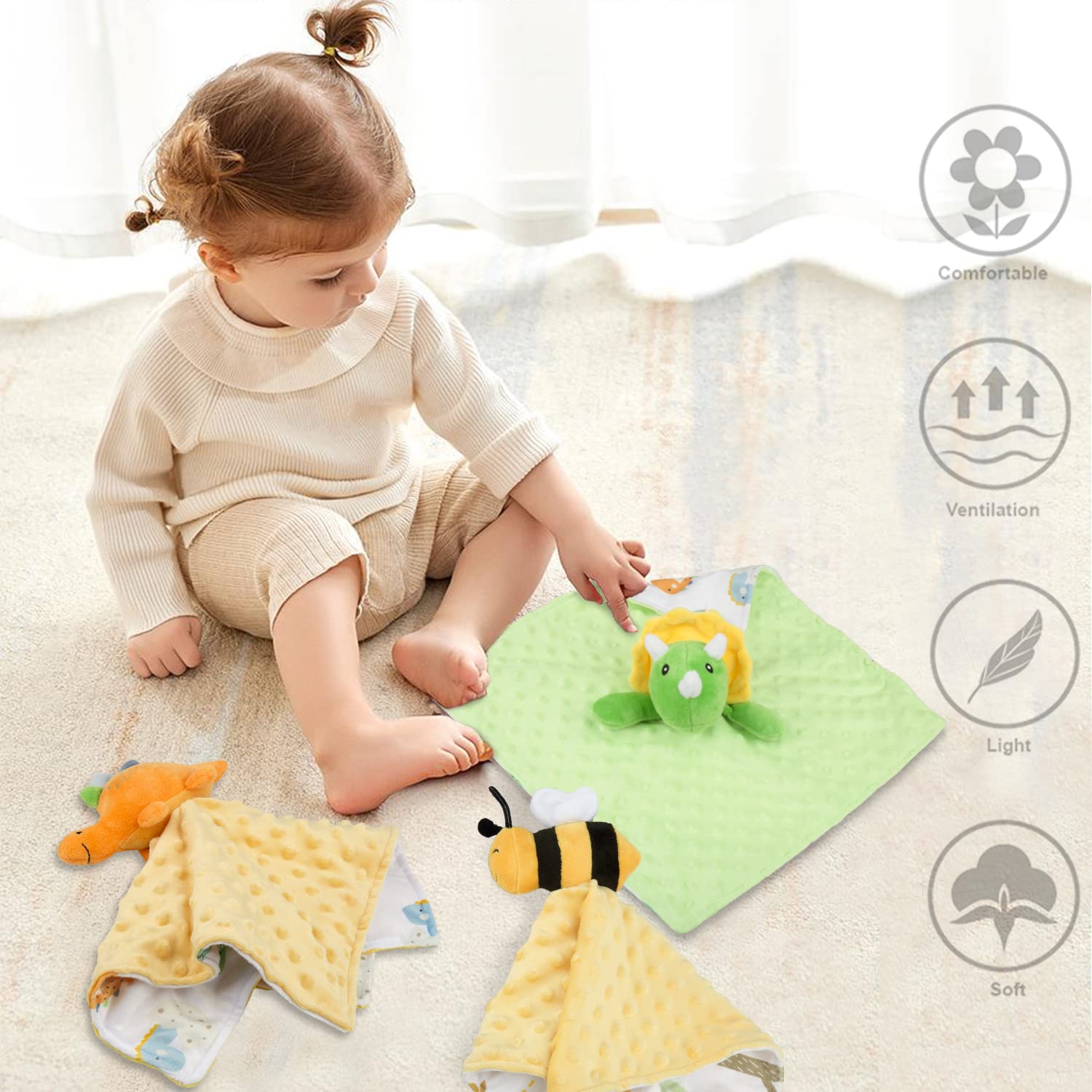 BORITAR Baby Lovey Blanket with Bee Design 14 Inch