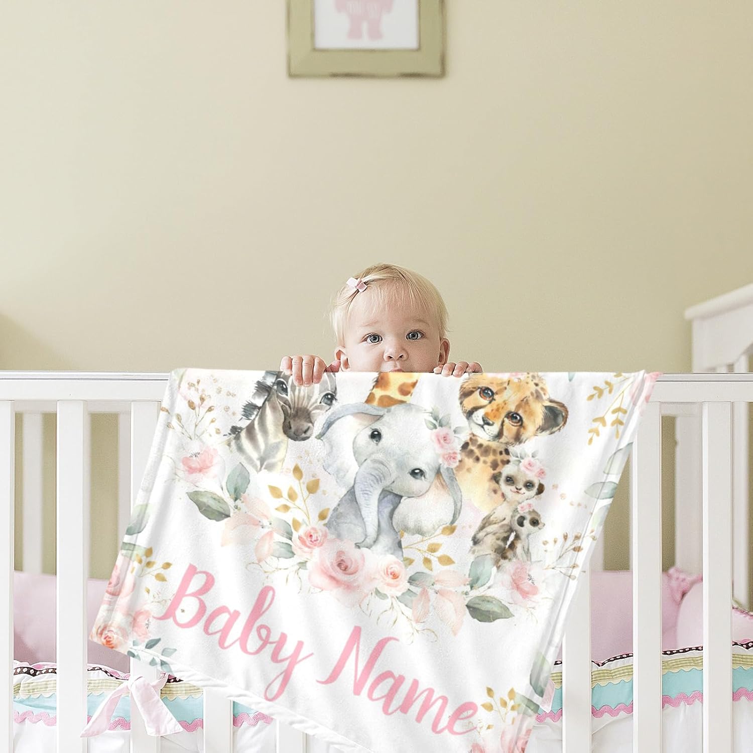 Custom Elephant Baby Blanket with Name Personalized for Girls Boys