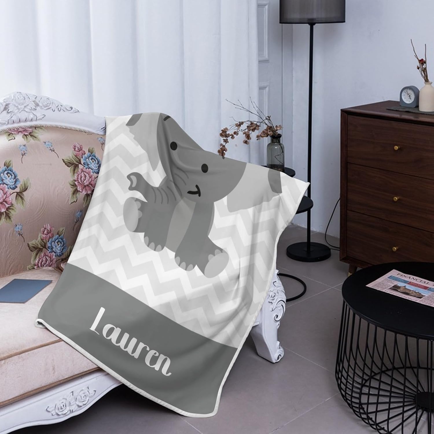 Deven Cute Grey Elephant Cooling Blanket for Toddler Nursery Bed