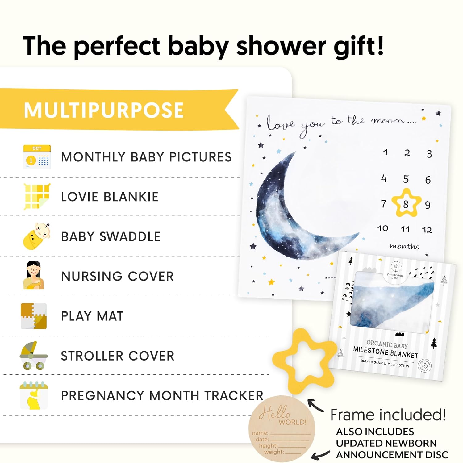 Pondering Pine Organic Baby Moon Milestone Blanket - 1-12 Months