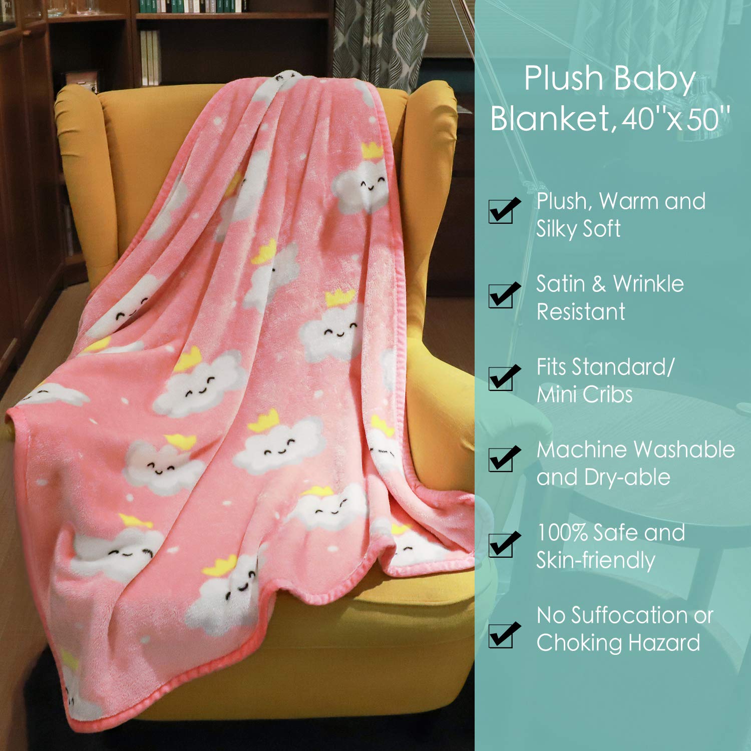 TILLYOU Toddler Flannel Blanket - 40x50 Inches Pink Cloud 1