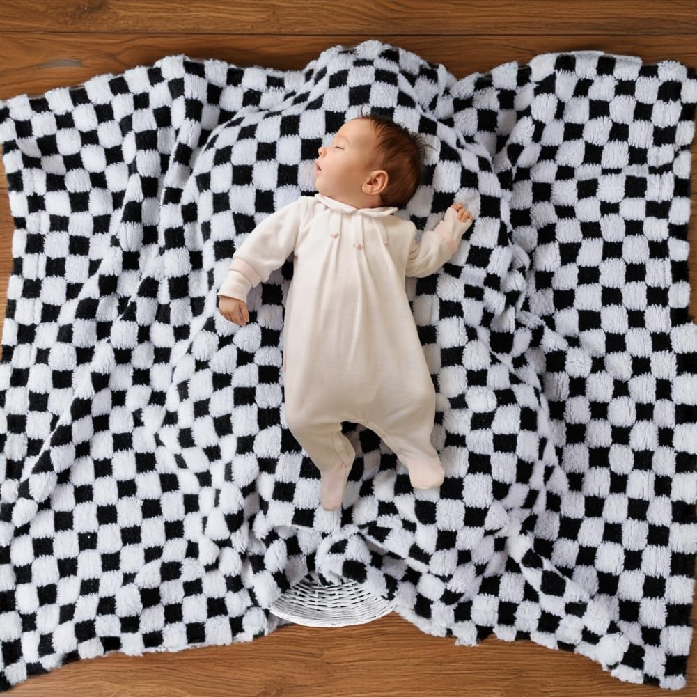 FIGEPO Soft Checkered Baby Blanket 30x40