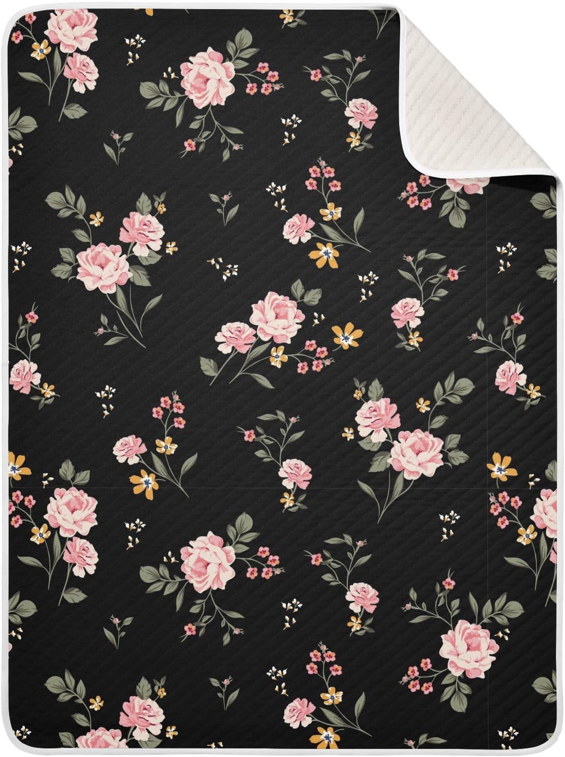 Wfrish Baby Blanket Rose Floral Pink Minky 30x40 In