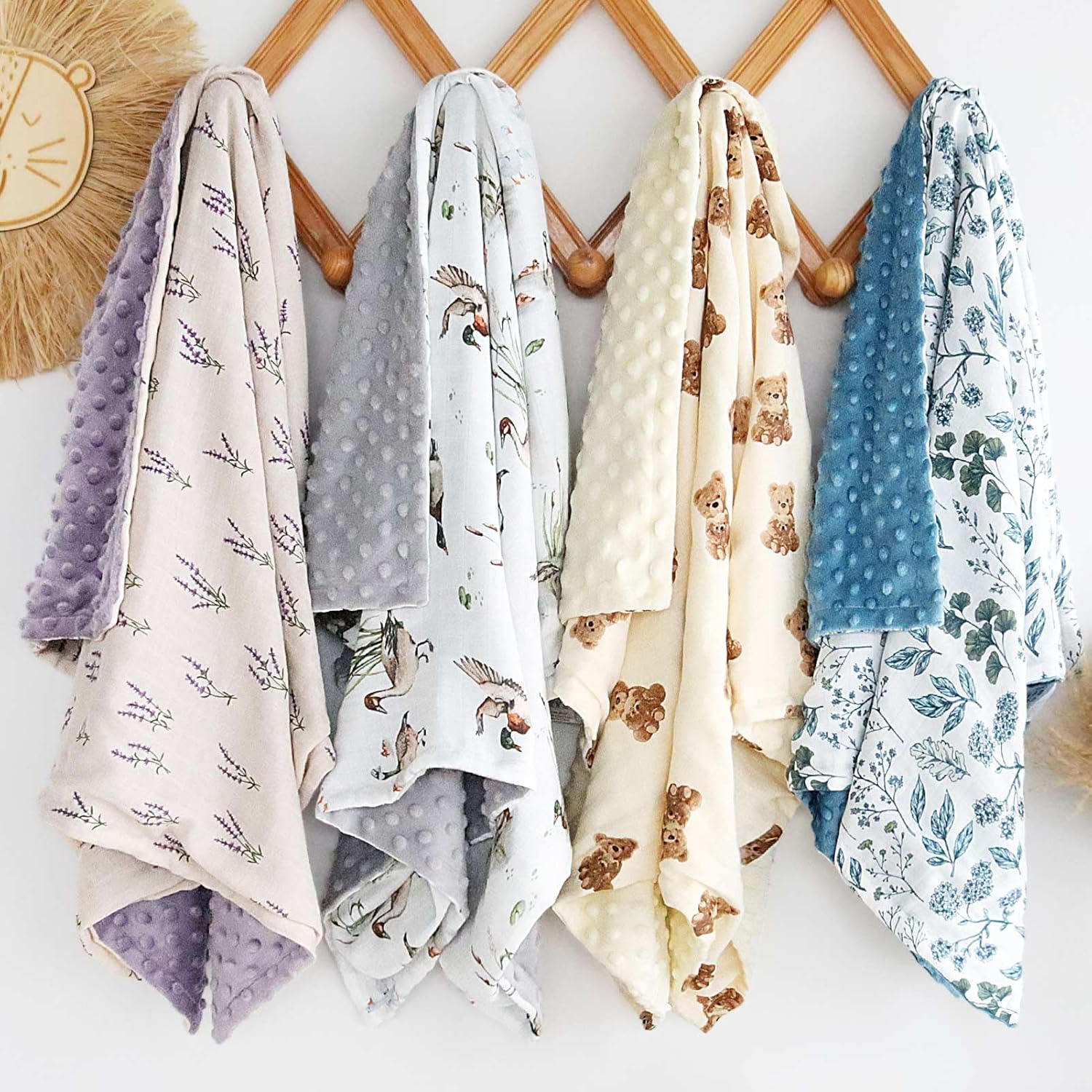 LifeTree Baby Swaddle Blanket with Dotted Fleece Backing Bear Pattern 31x40 Inches