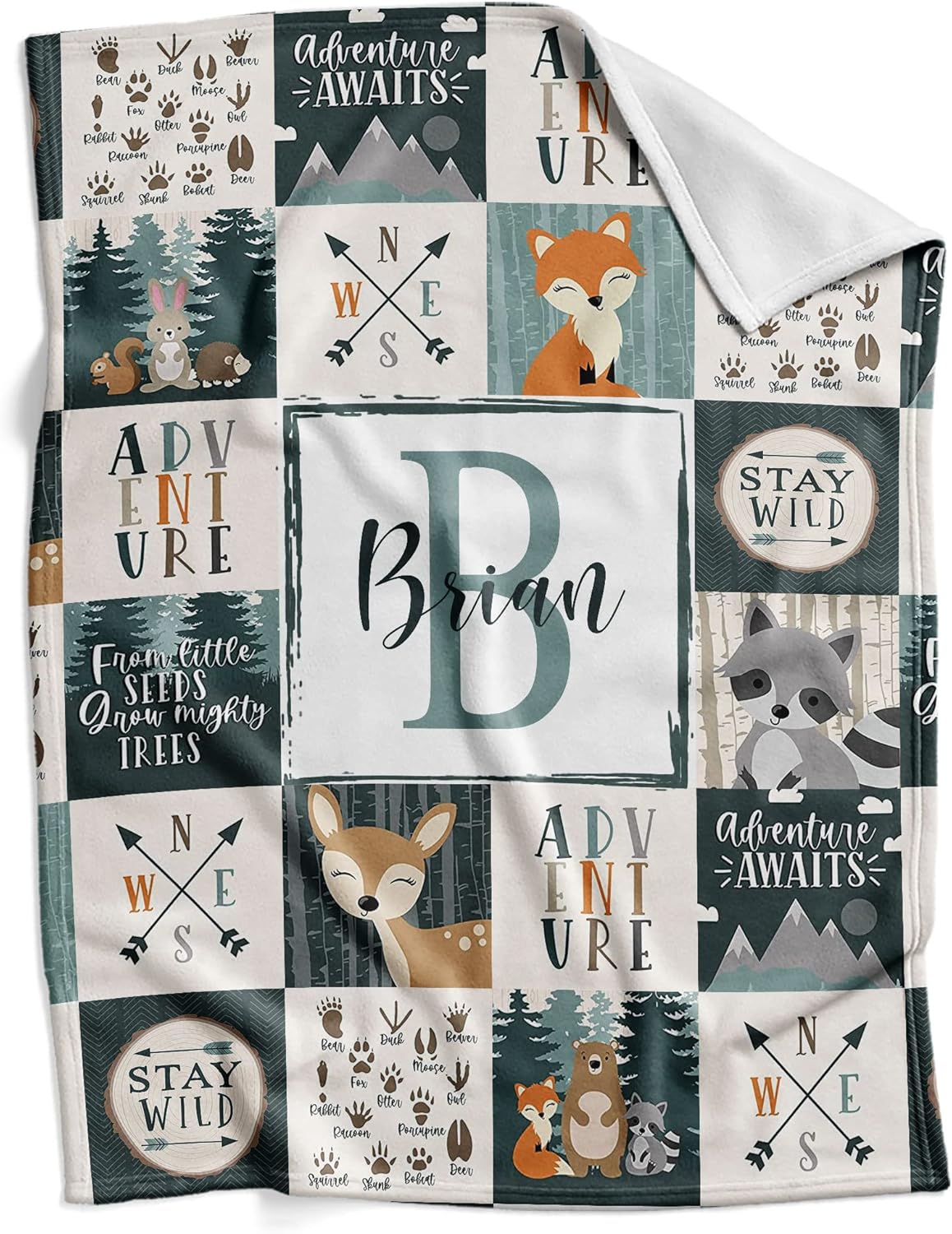 Personalized Woodland Baby Blanket for Boys with Name 1