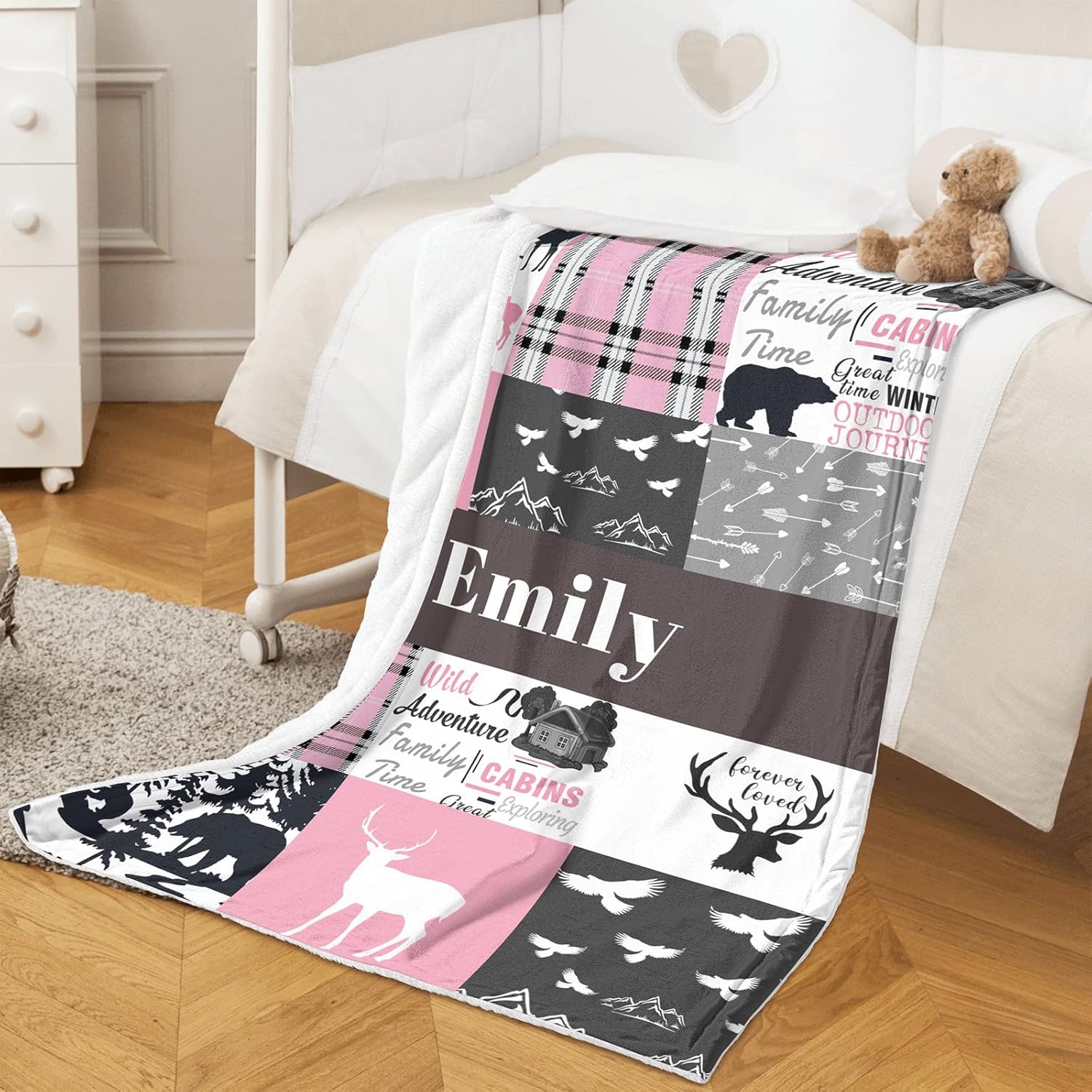 Personalized Baby Blanket with Name - Custom Deer Fleece Blanket for Girl