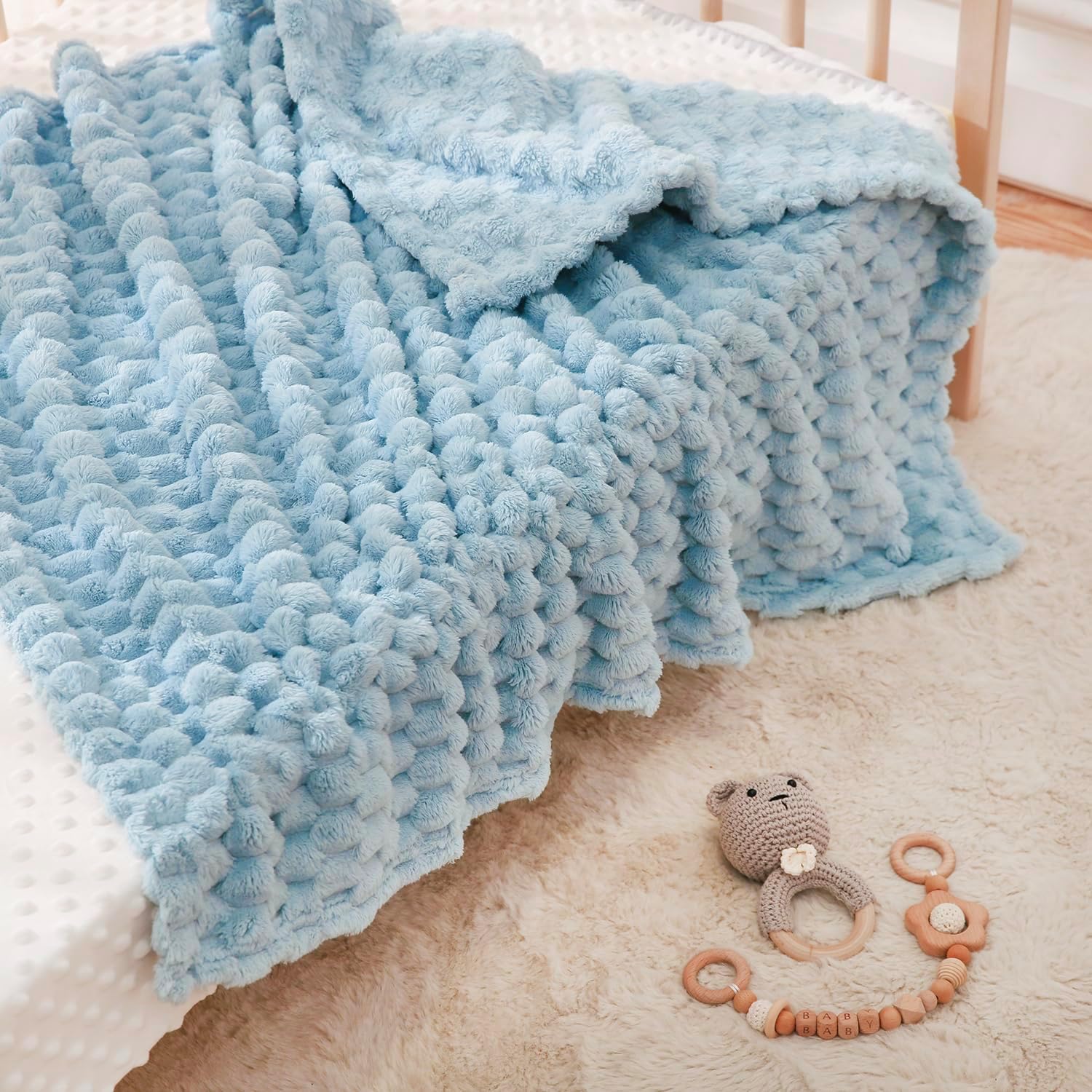 HOMRITAR Soft Fluffy 3D Jacquard Baby Blanket