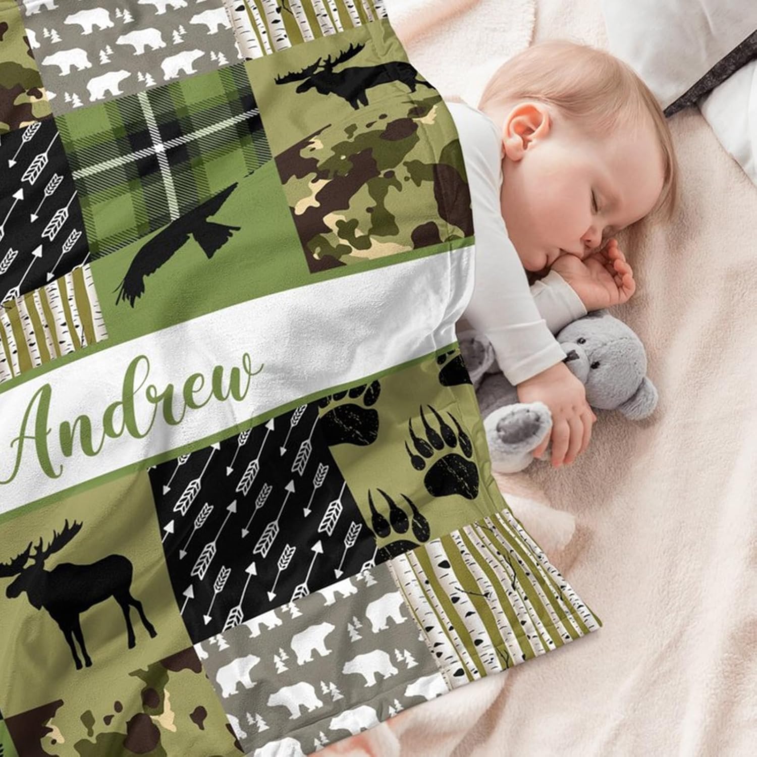 Personalized Baby Blanket with Name - Woodland Animals Design